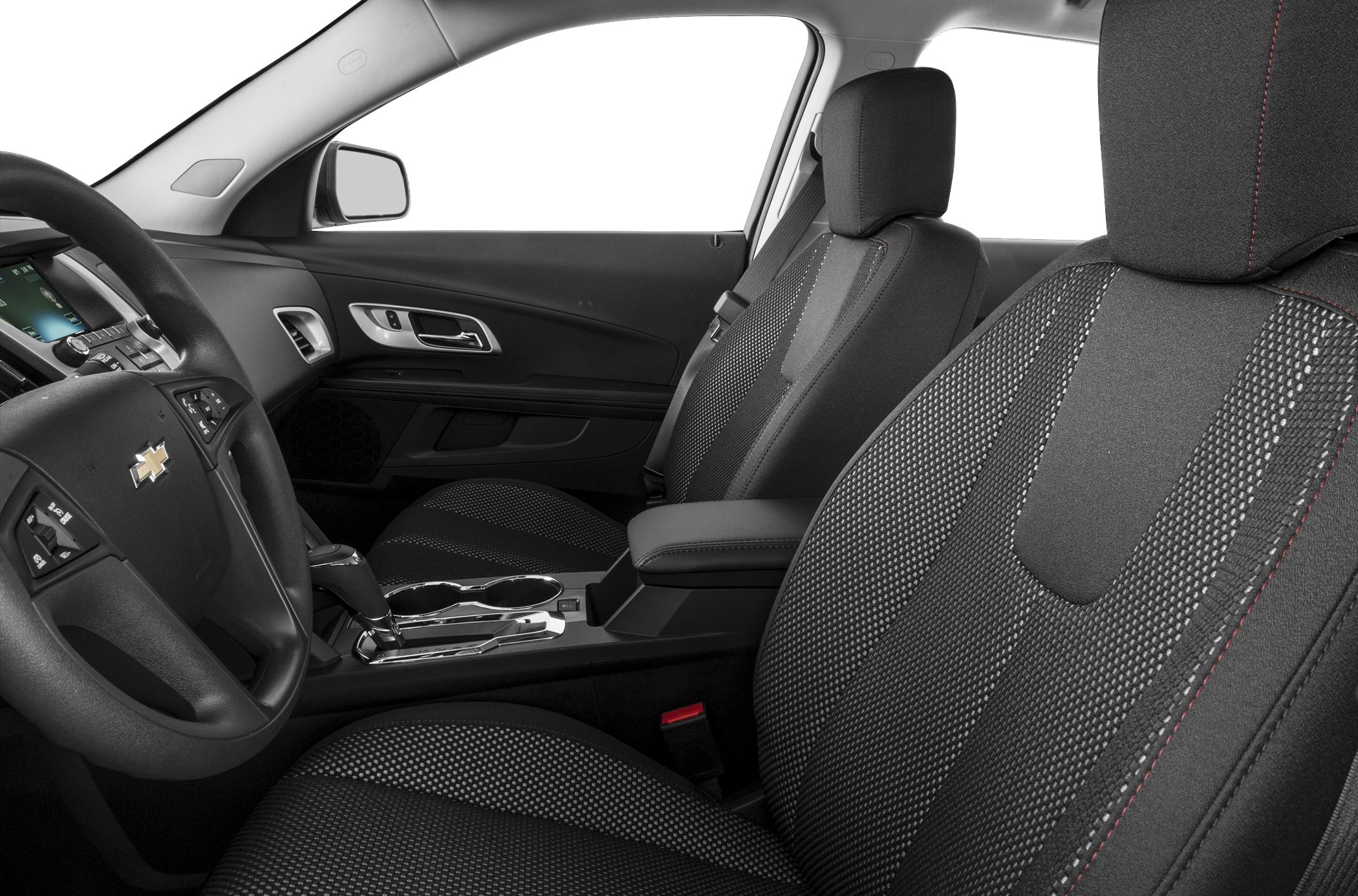 Front seats and dashboard with steering wheel and center console