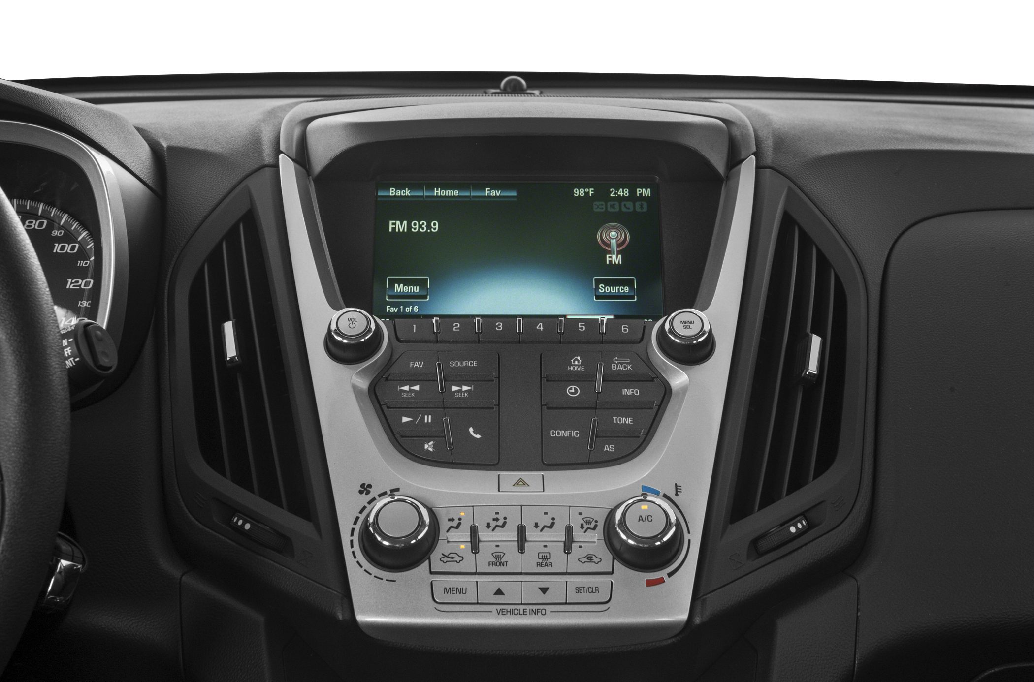 Infotainment system and climate controls in car dashboard