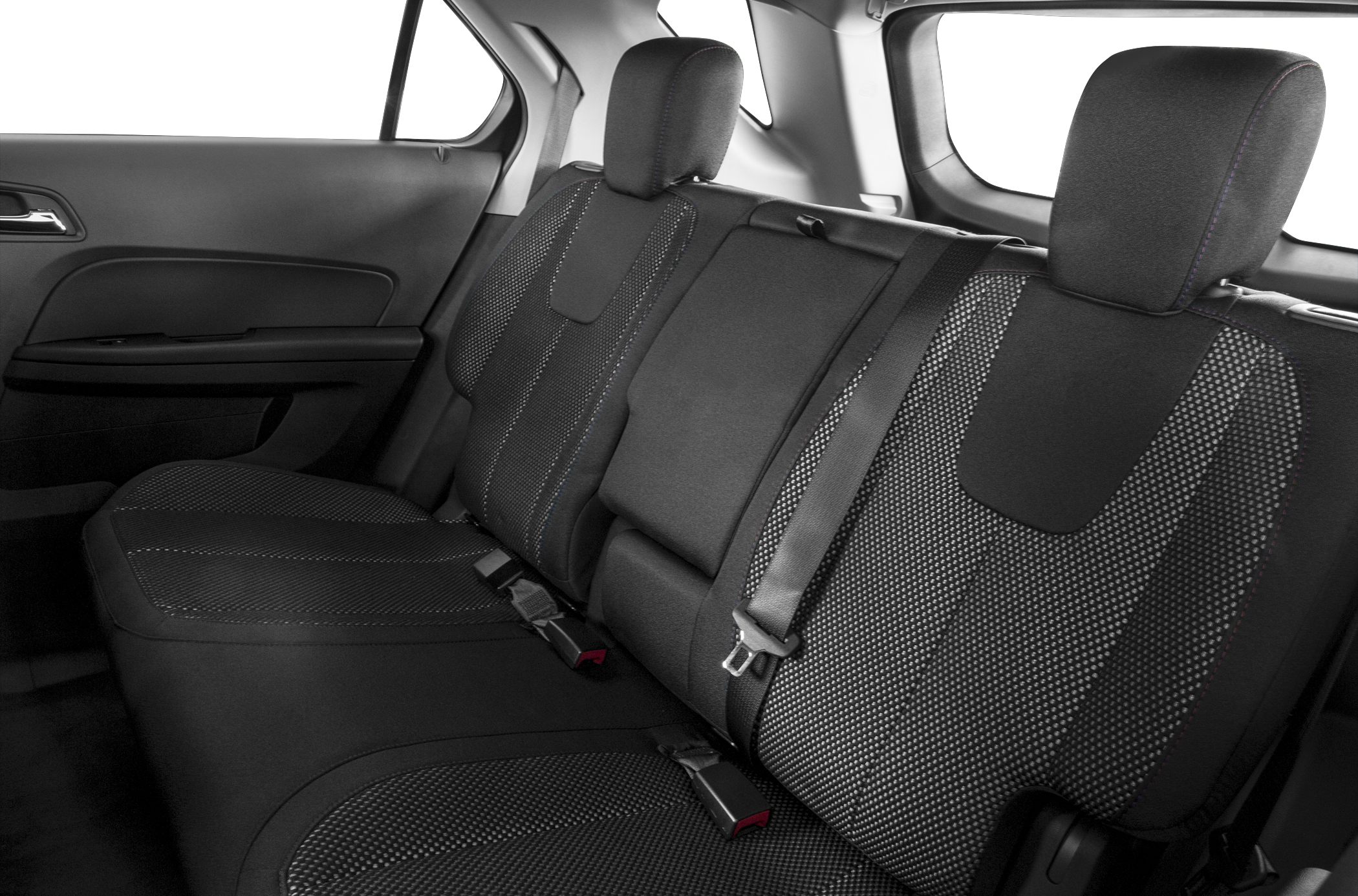 Rear seating upholstery and seat belts in vehicle interior