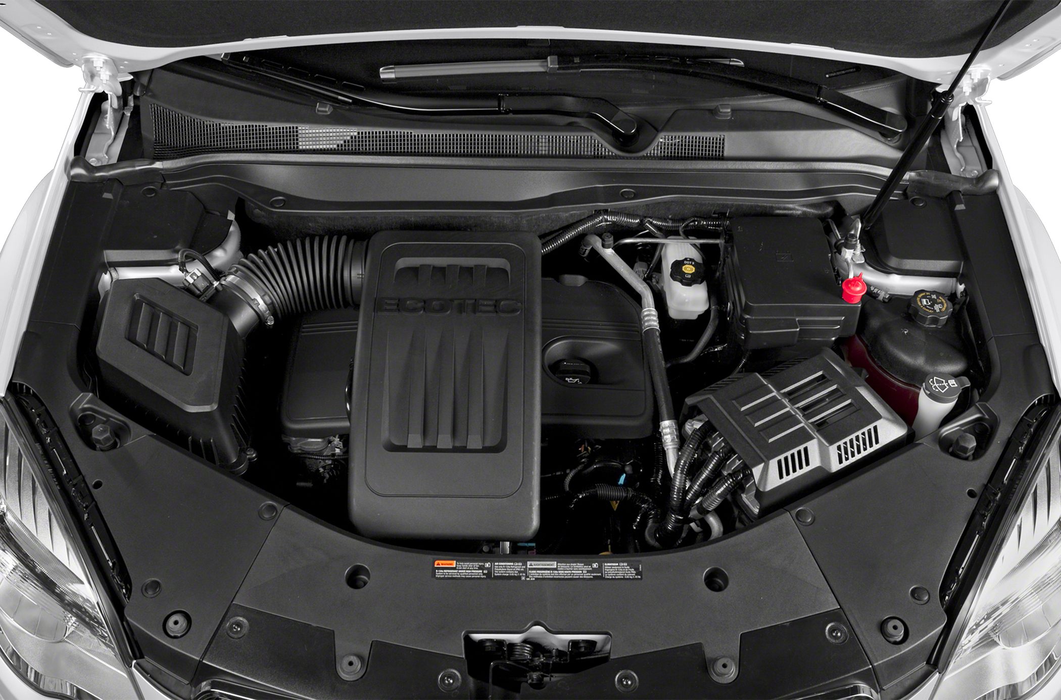 Ecotec engine bay layout with intake and fluid reservoirs