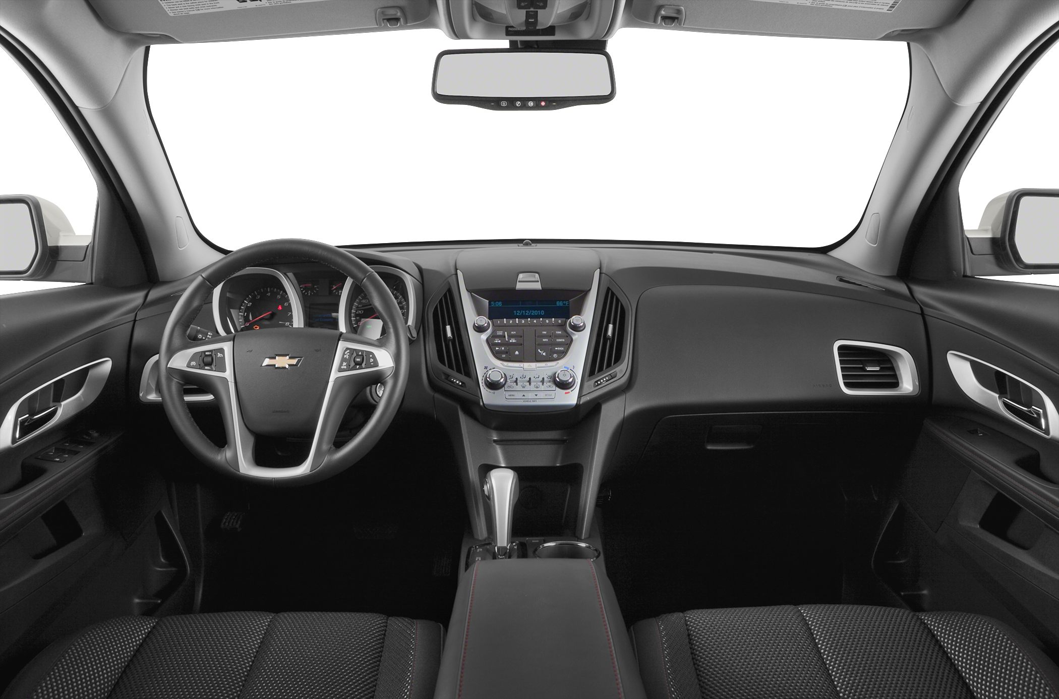 Dashboard, steering wheel, and center console interior view