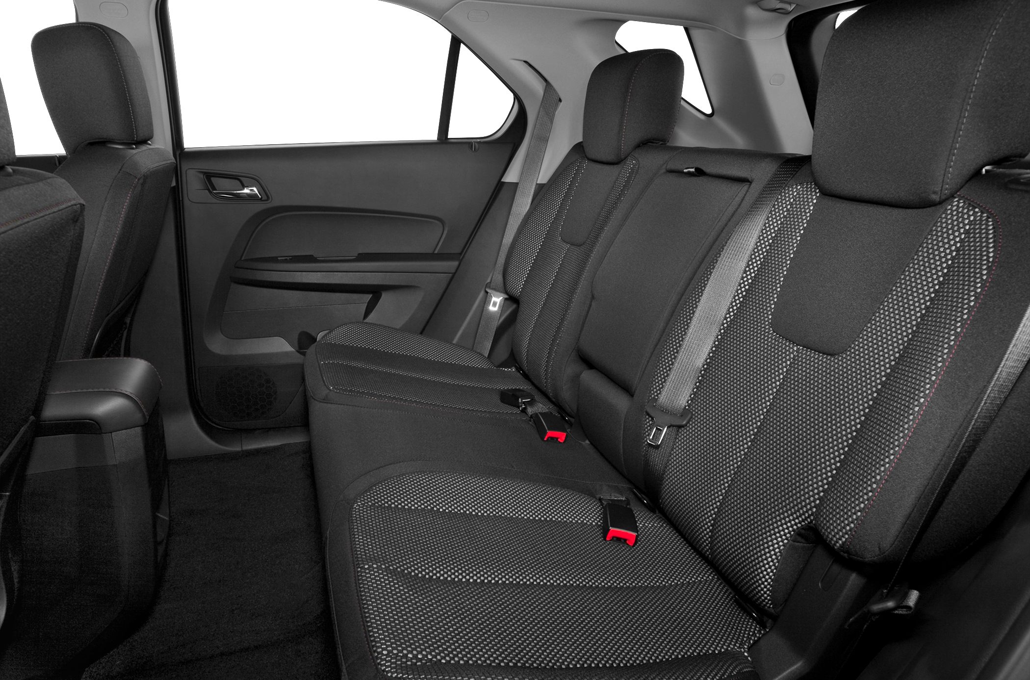 Rear seat with fabric upholstery and seatbelts
