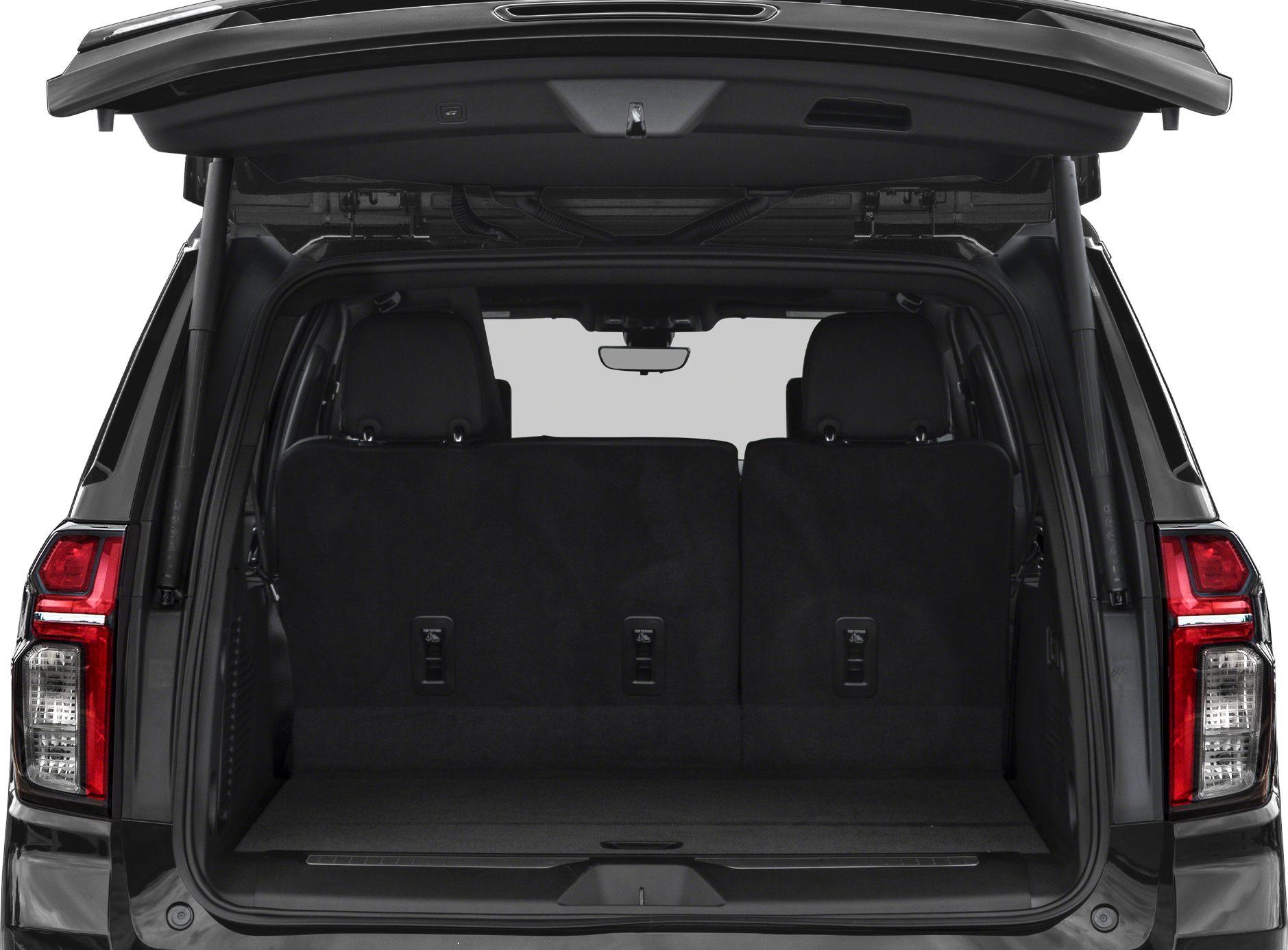 Spacious rear cargo area with open hatch and visible rear seats