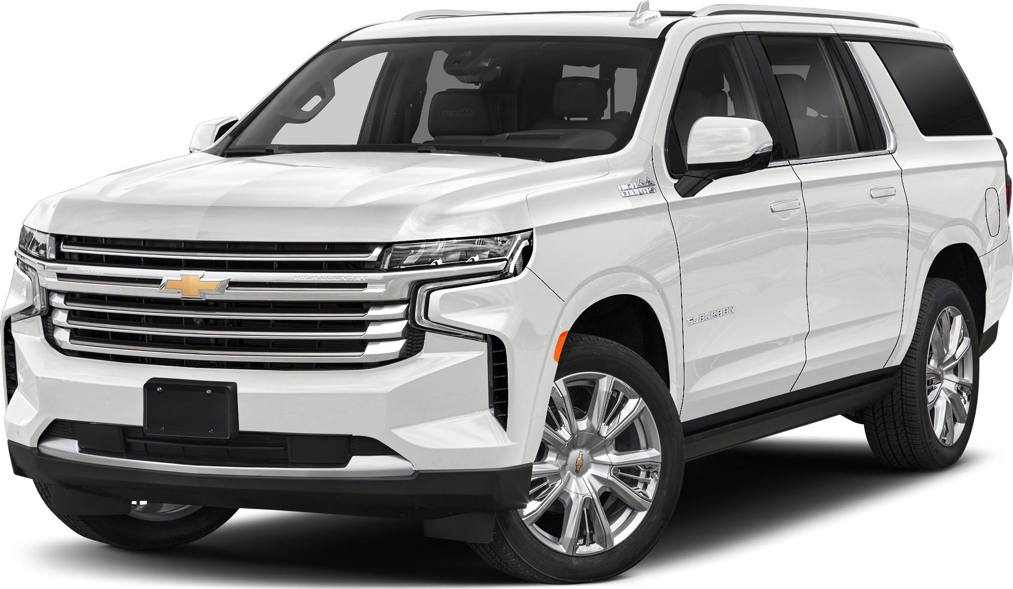 White full-size SUV with bold grille and chrome wheels