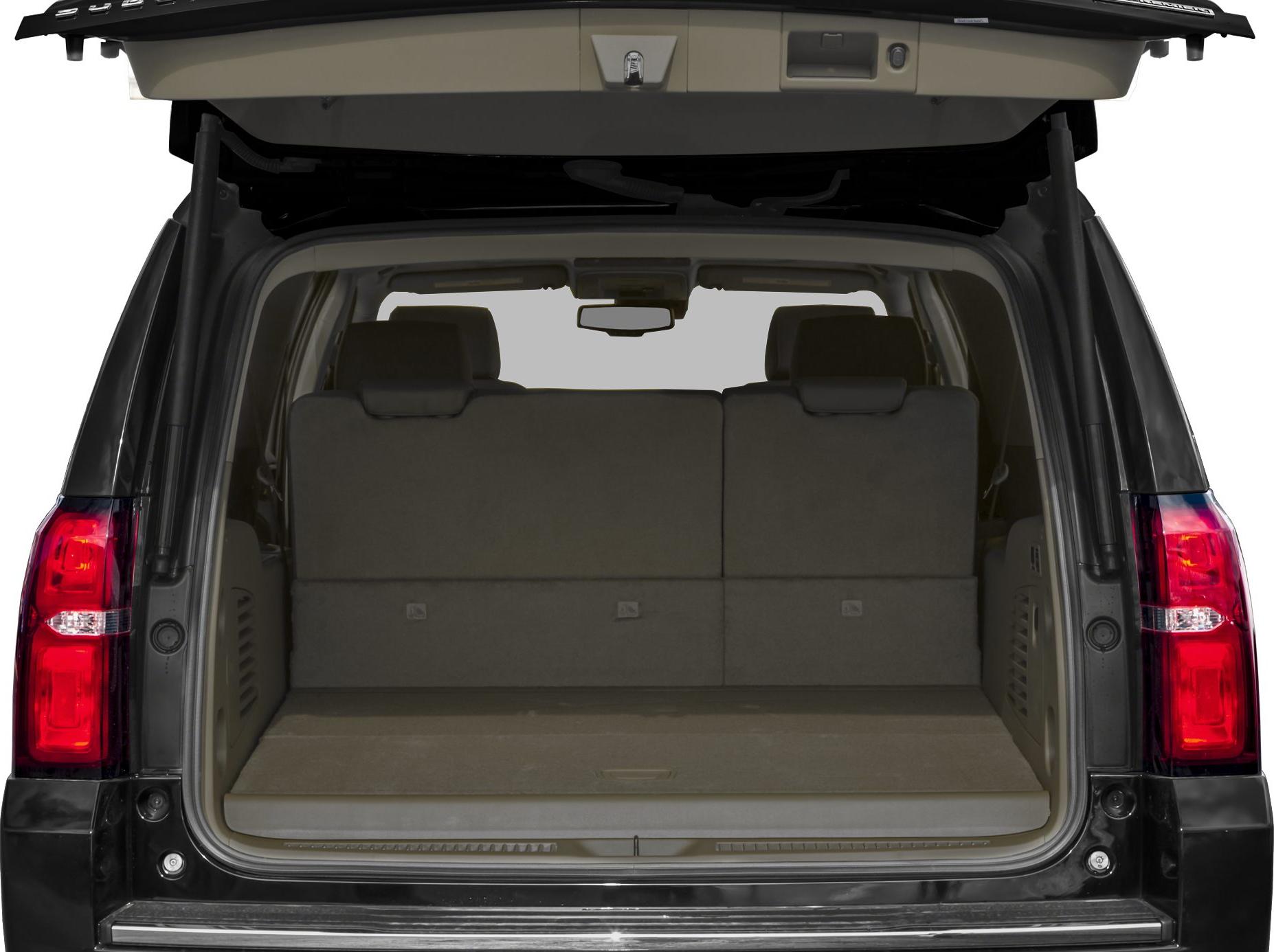 Rear cargo area with open tailgate and visible interior seating