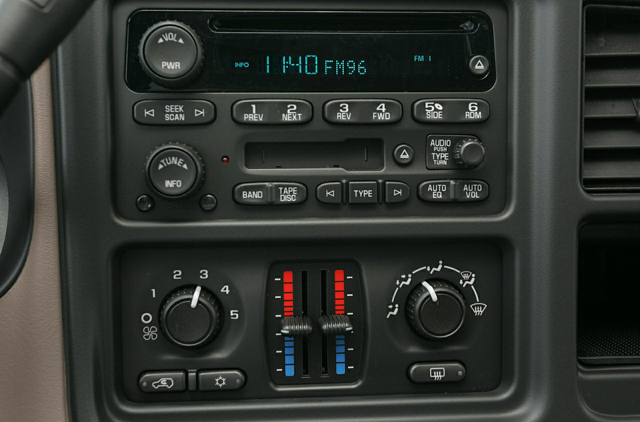 Radio and manual climate control panel with knobs and sliders