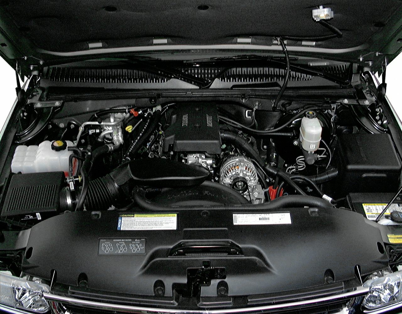 Engine compartment with Vortec engine and visible components