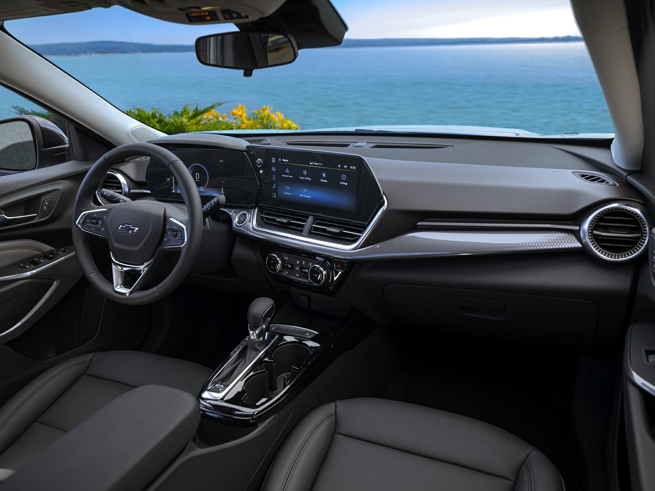 Digital dashboard and infotainment system with steering wheel and climate controls