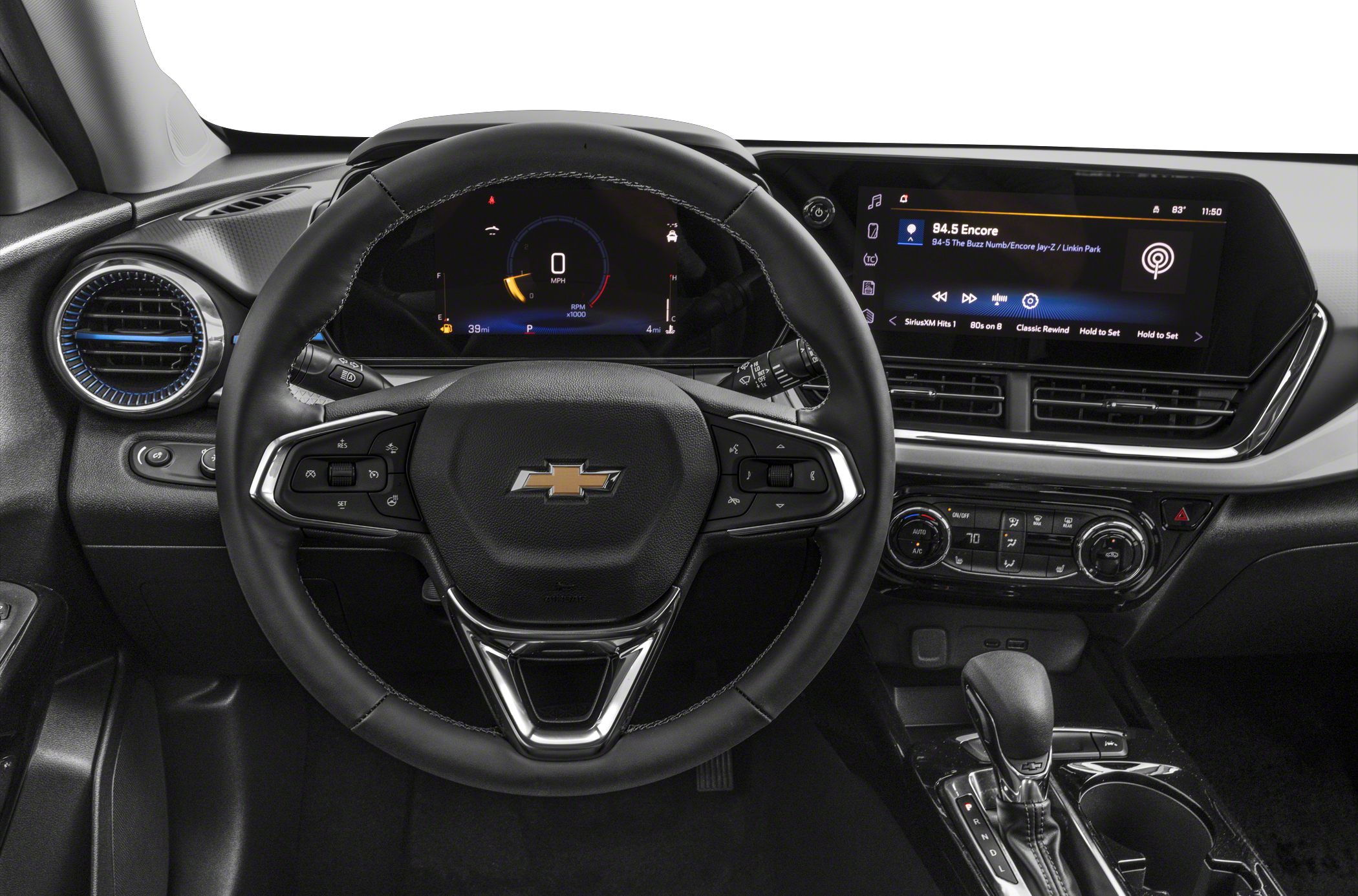 Digital instrument cluster and infotainment touchscreen with steering wheel controls