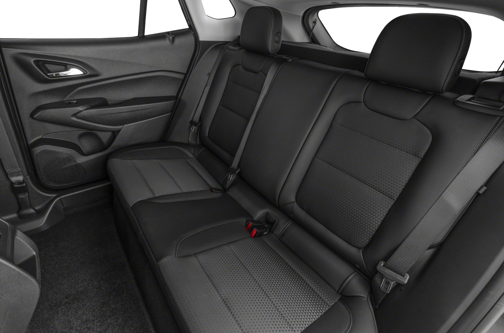 Black rear car seat upholstery with headrests and seat belts