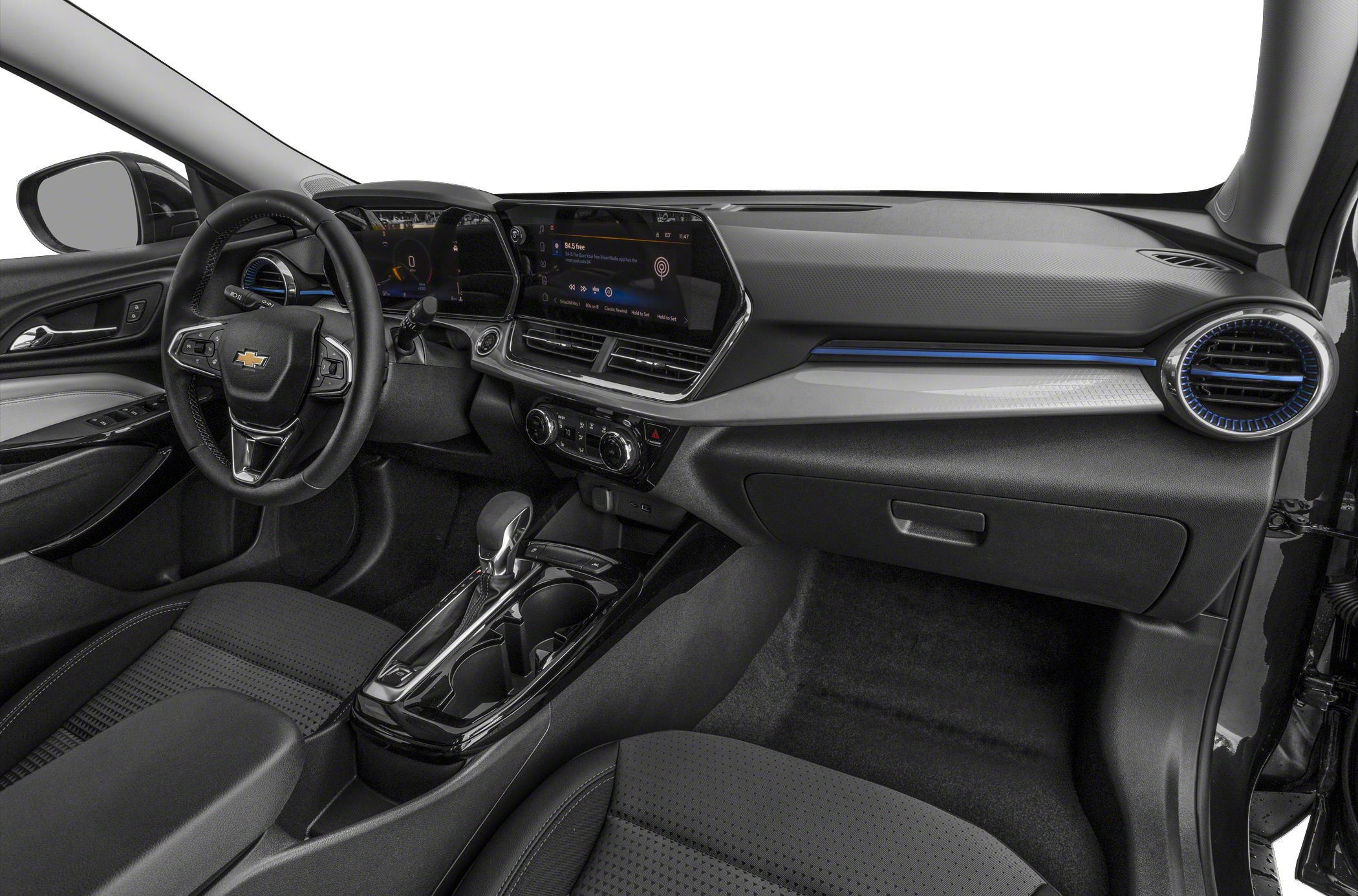 Digital dashboard, touchscreen display, steering wheel and center console