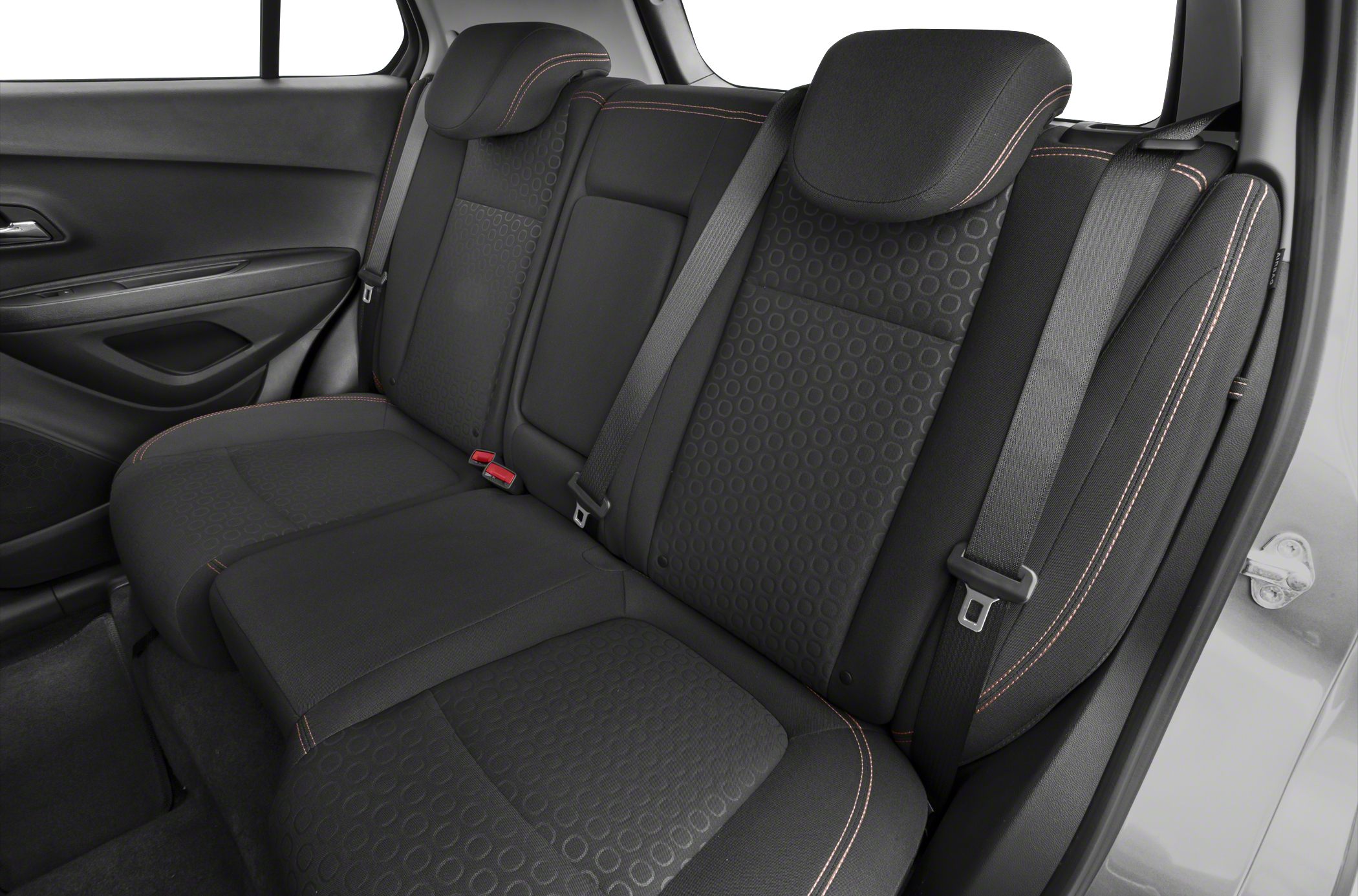 Rear seat with patterned fabric and seatbelt details