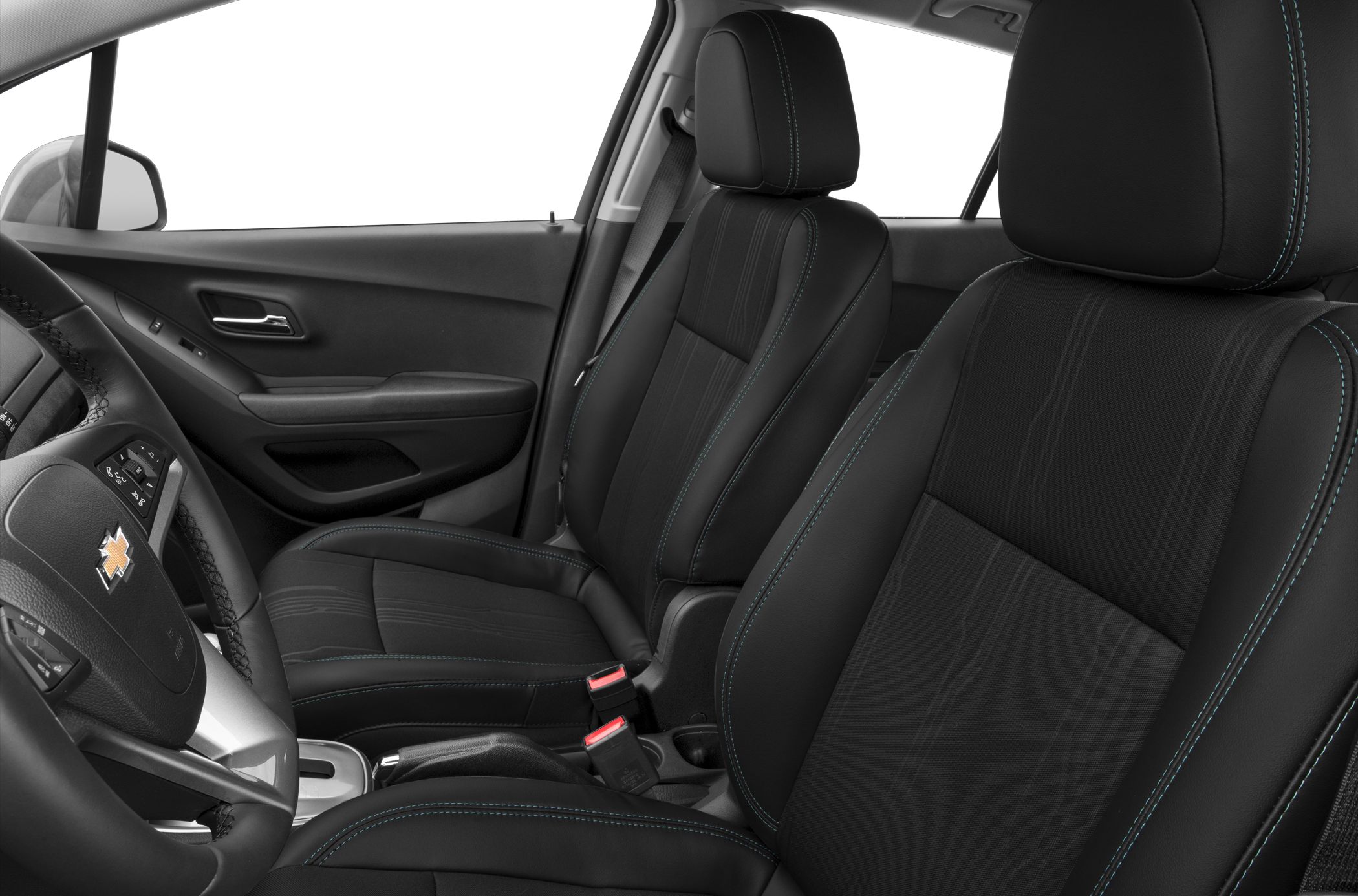 Black leather front seats and steering wheel interior