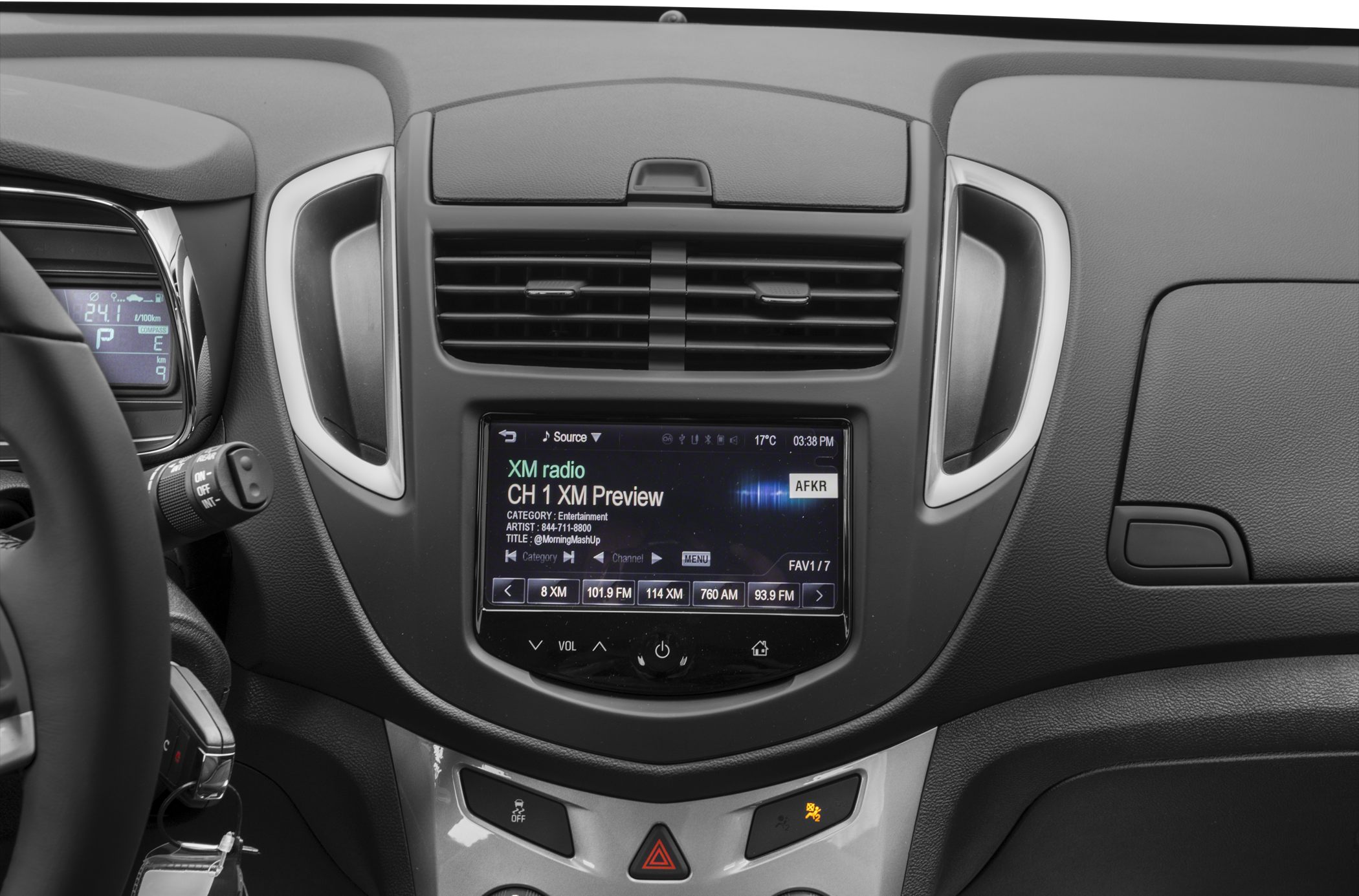 Dashboard with infotainment touchscreen and air vents