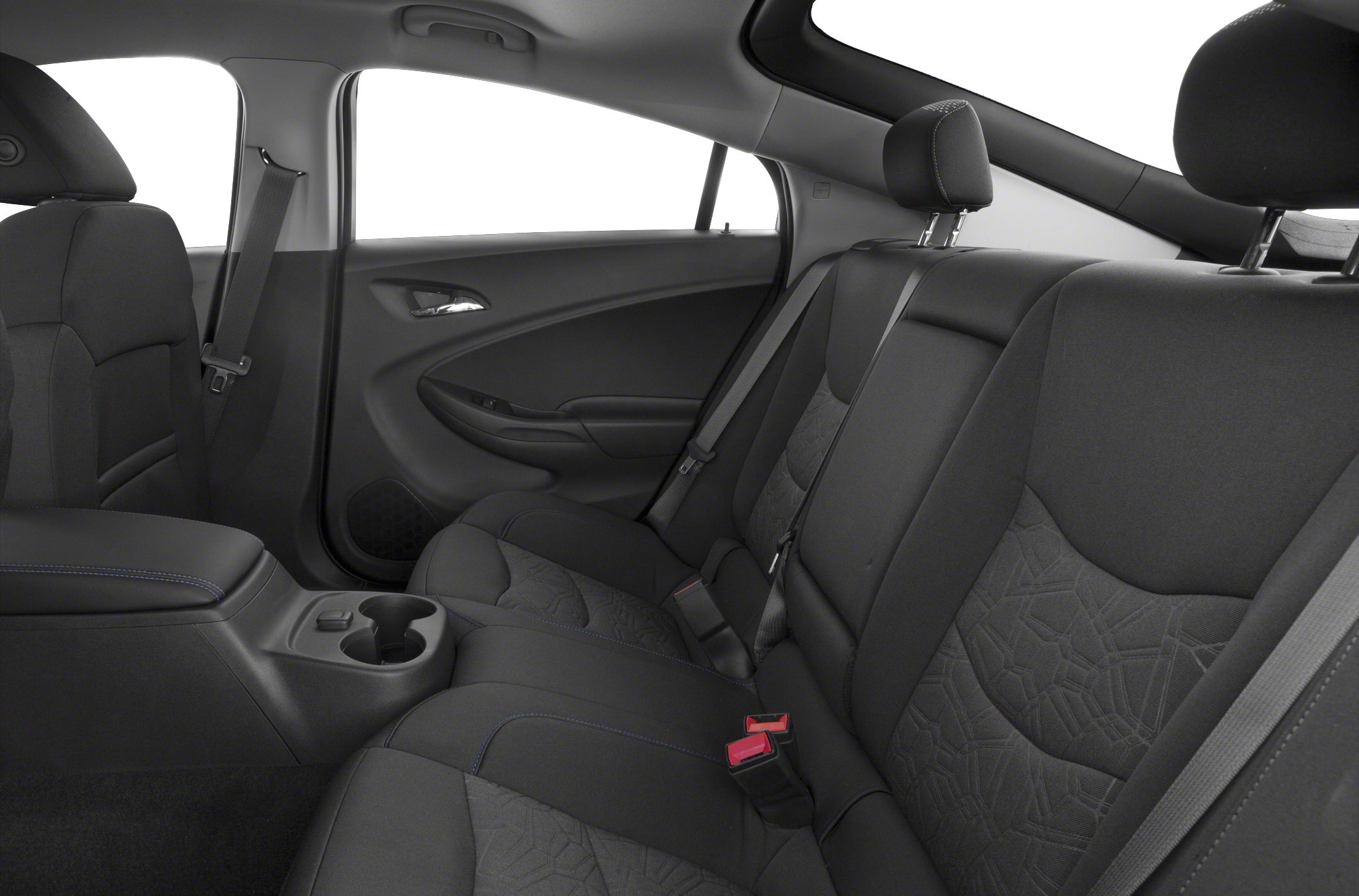 Rear seating area with fabric upholstery and integrated cup holders