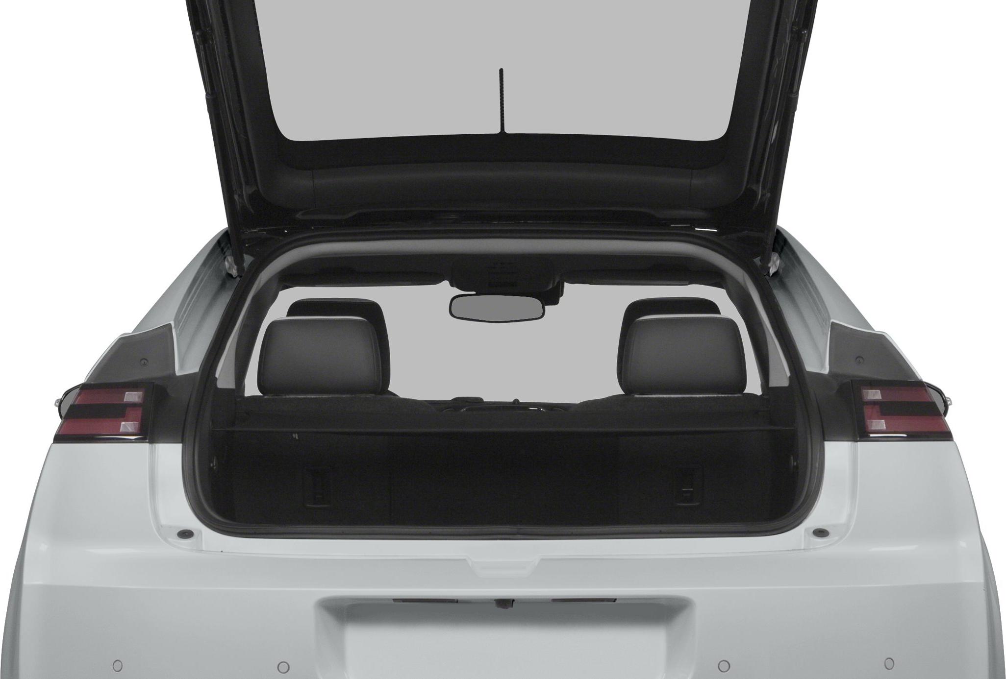 Open rear hatch with visible cargo space and two rear headrests