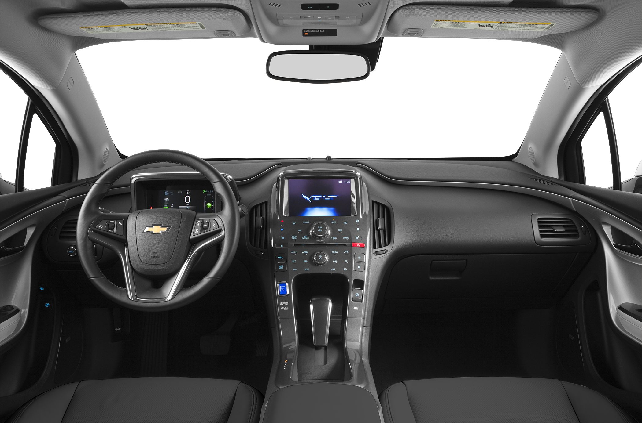 Steering wheel and dashboard with digital display and central infotainment screen
