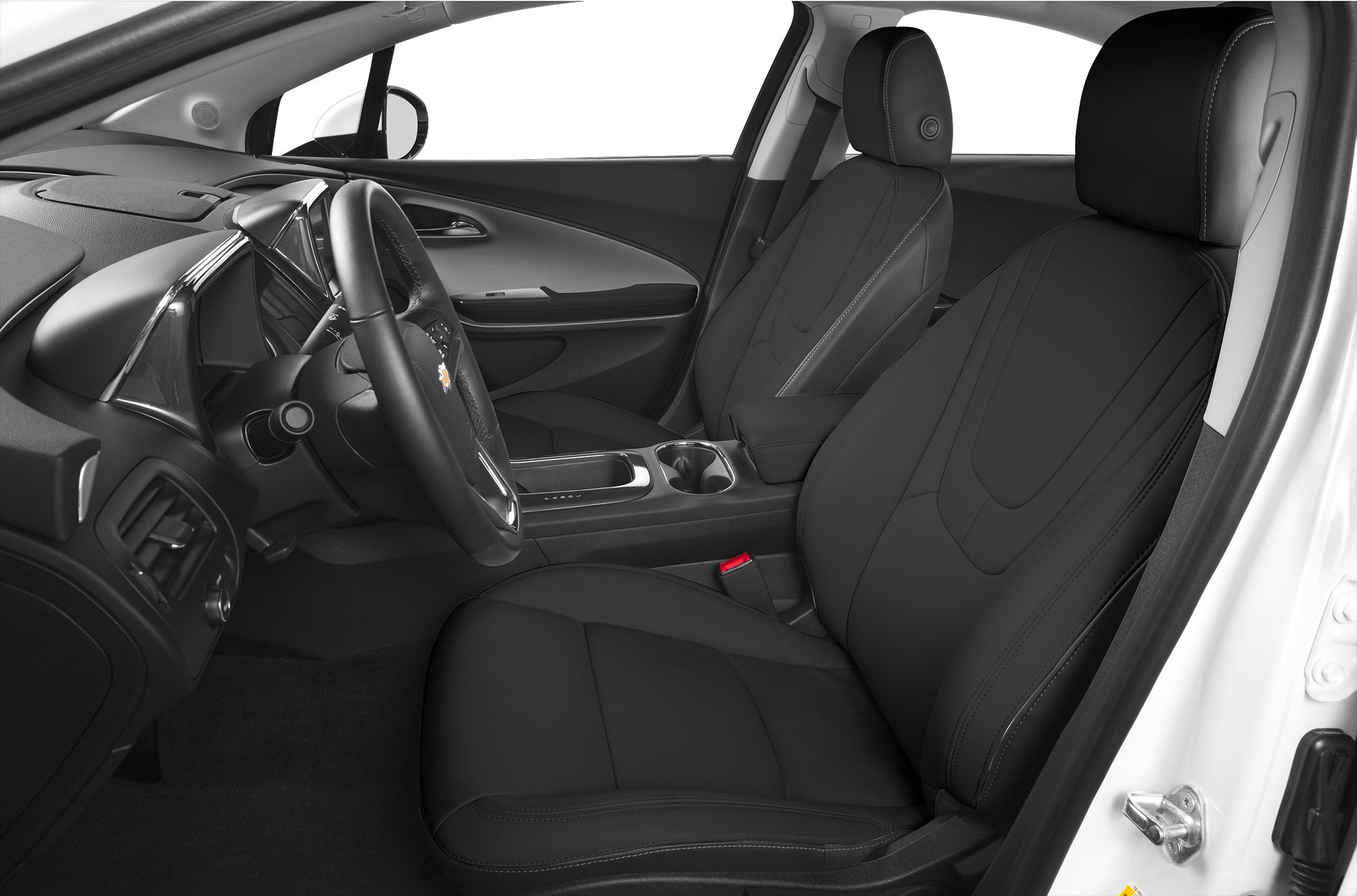 Black leather seats and steering wheel in front interior cabin