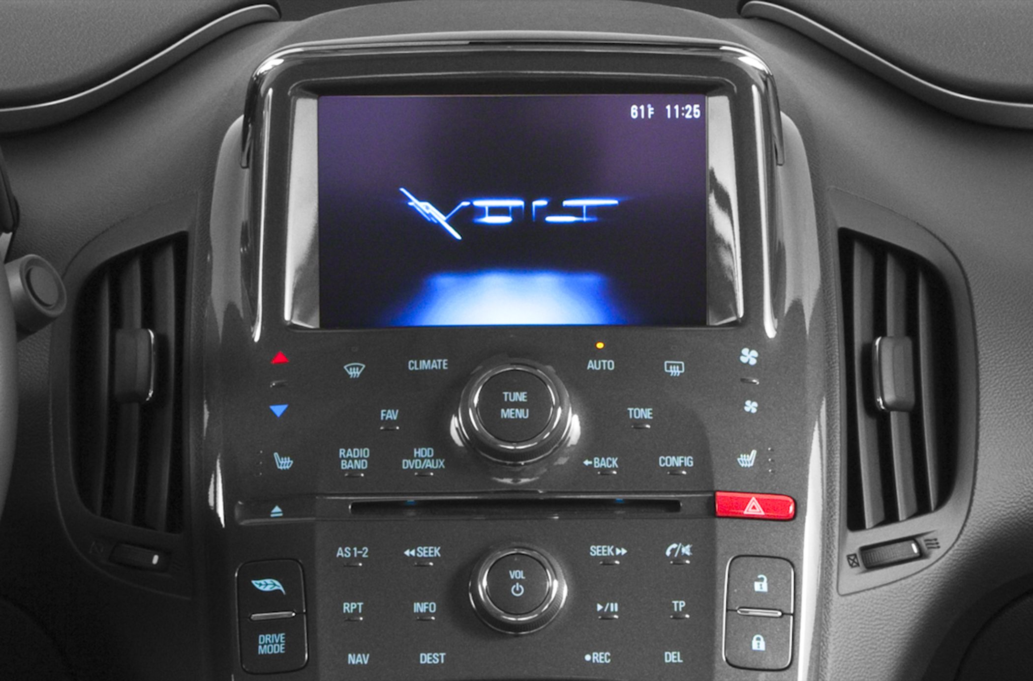 Car dashboard with infotainment and climate controls