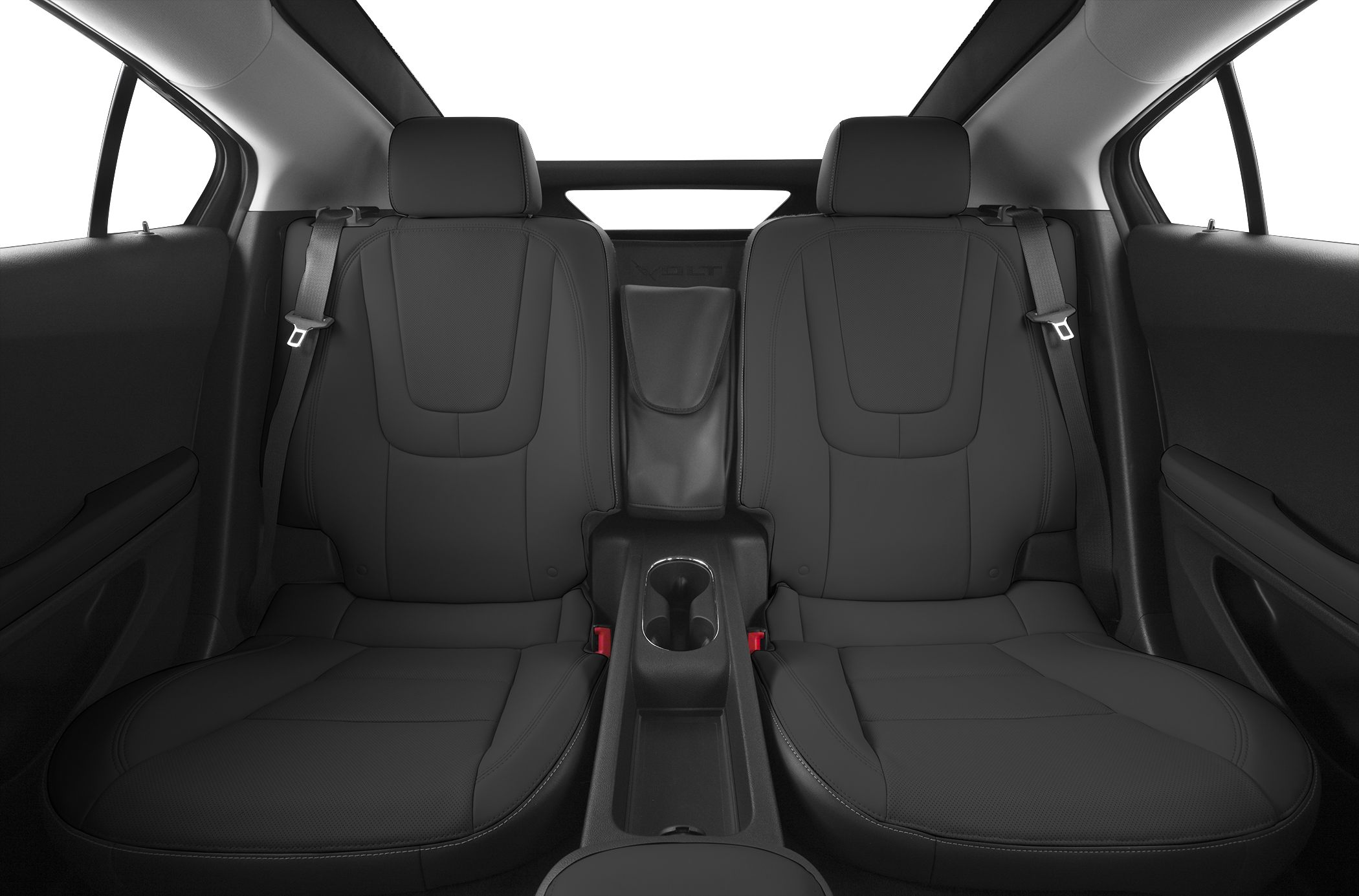 Two rear seats with integrated seat belts and central armrest cup holders