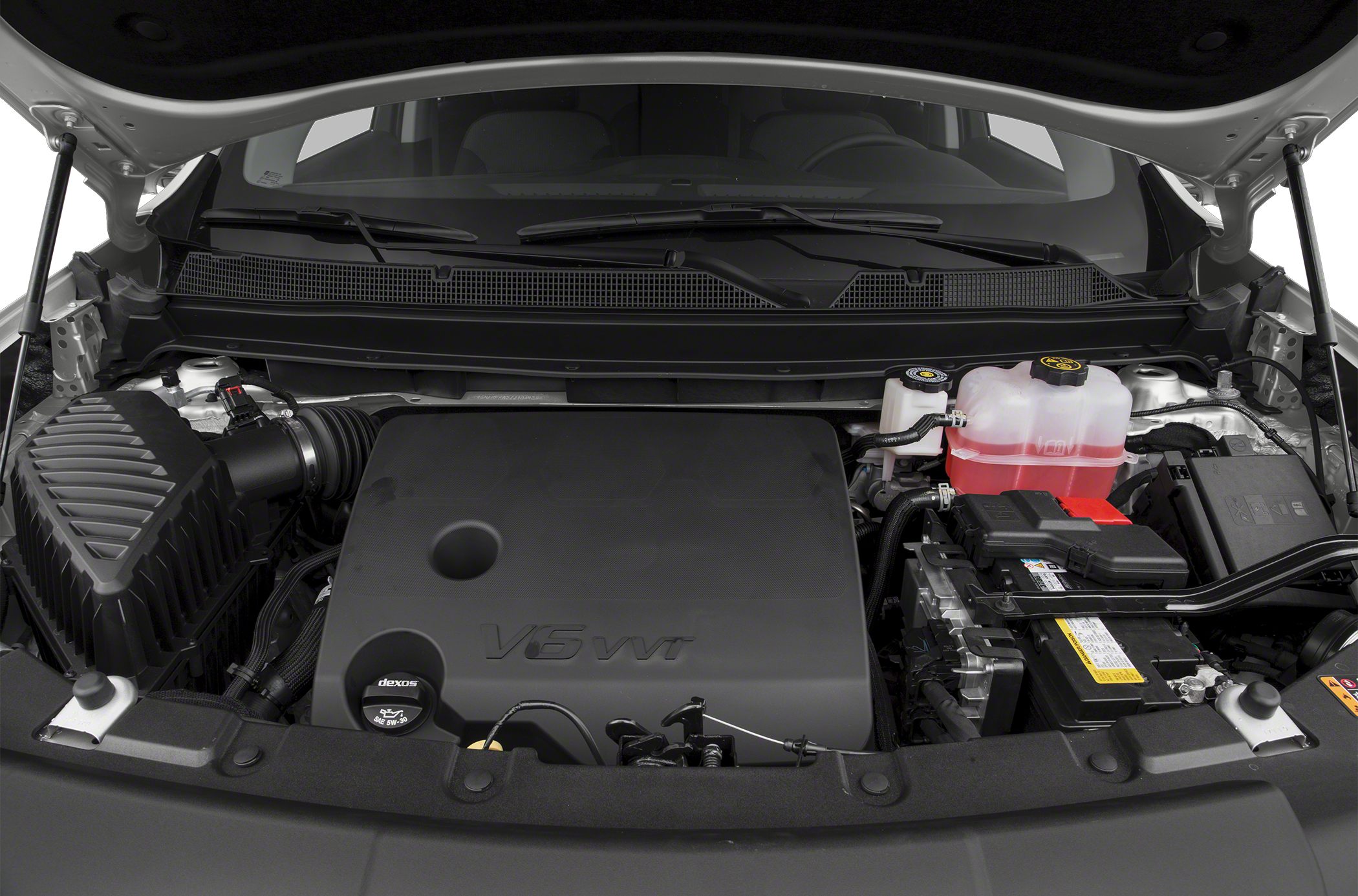 V6 VVT engine with fluid reservoirs in engine bay