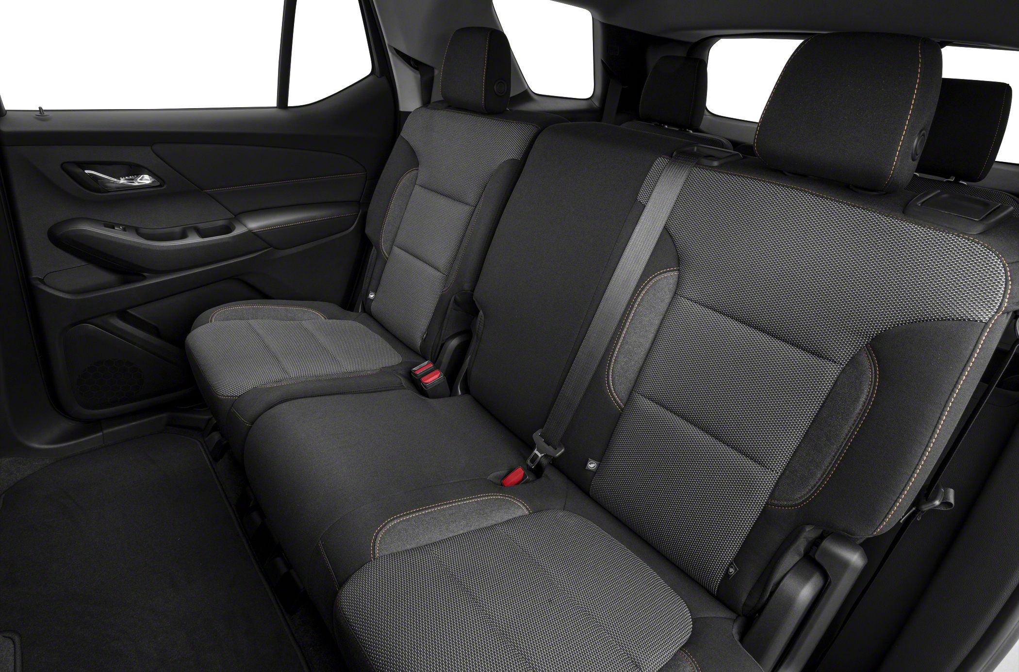 Rear seat upholstery and interior with fabric seats and seat belts