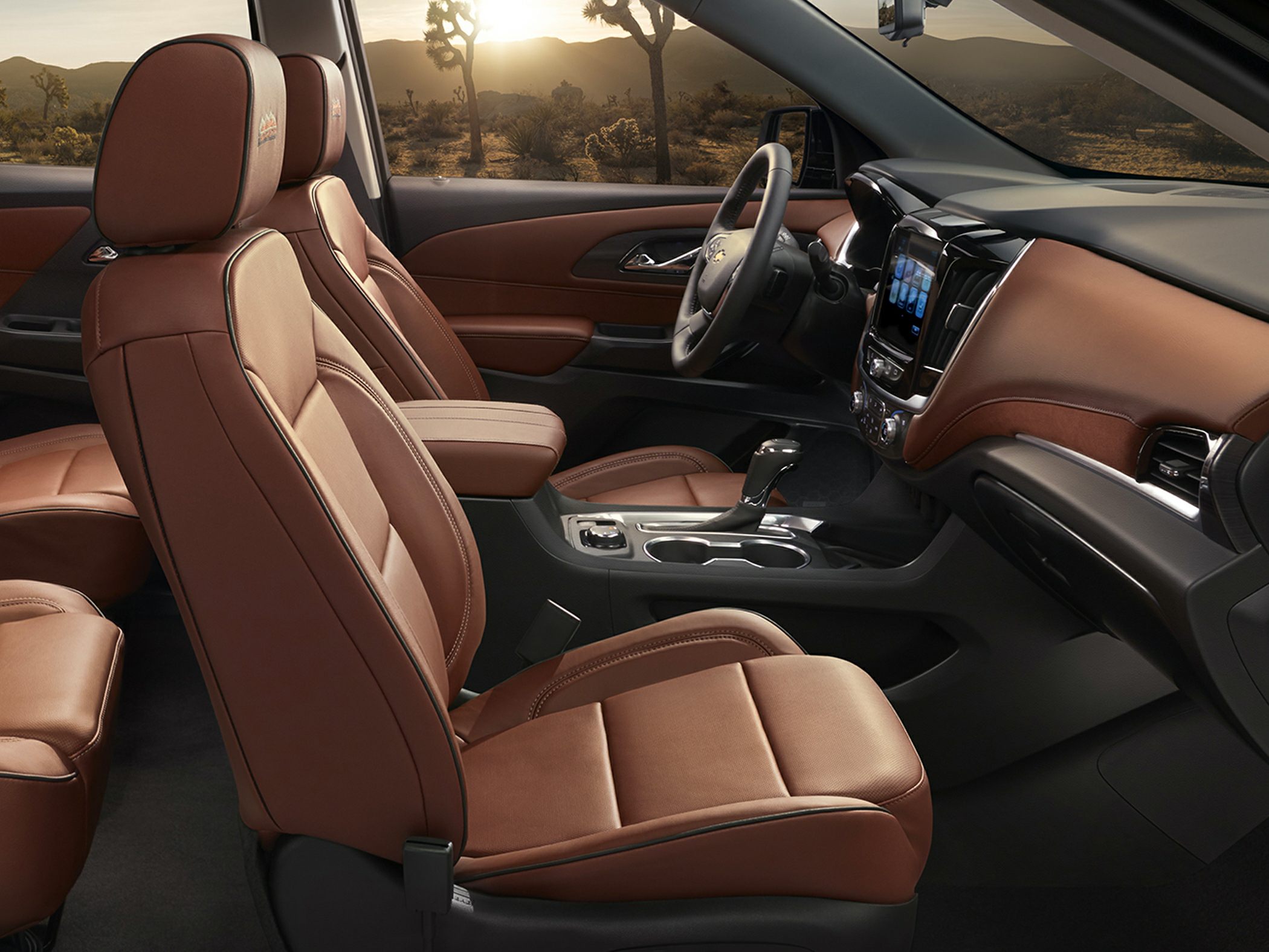 Premium brown leather seats and modern dashboard interior