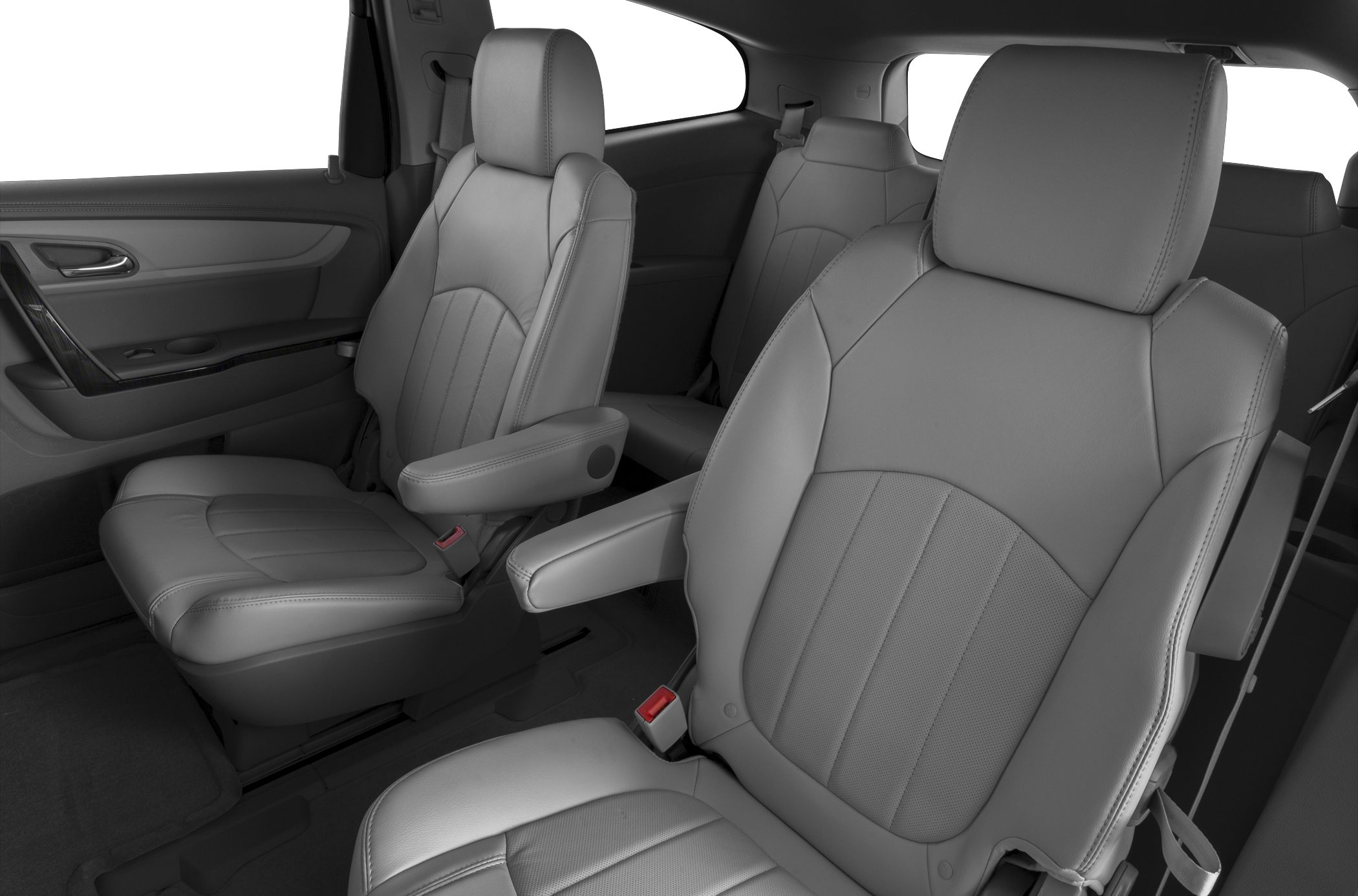 Spacious leather seats with armrests in spacious SUV cabin.