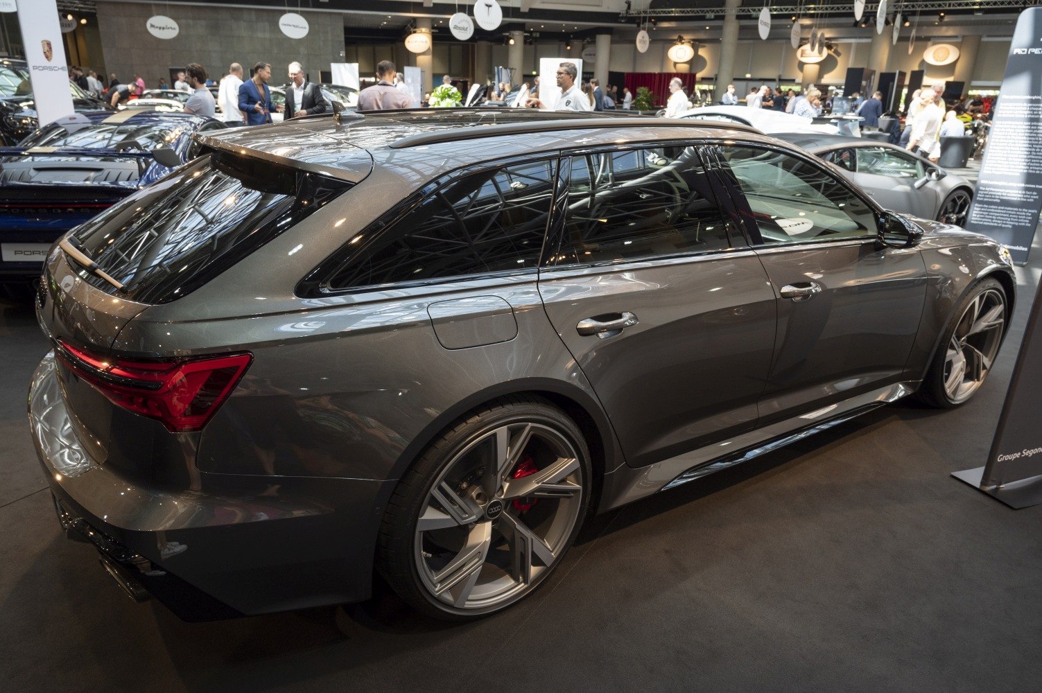 Sporty station wagon with large alloy wheels and distinctive rear light bar
