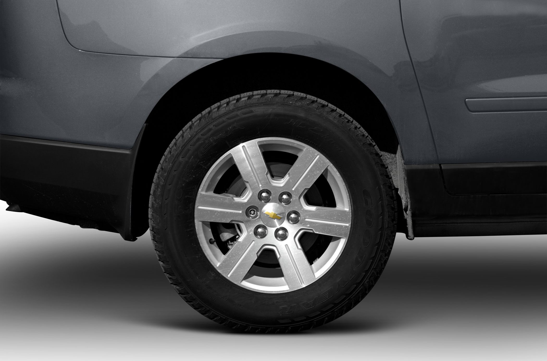 Alloy wheel and tire close-up with Chevrolet emblem