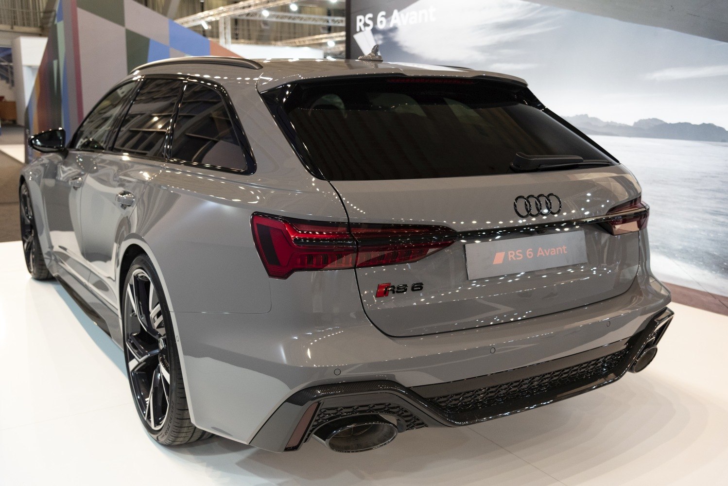 Rear view with LED tail lights, large exhaust tips, and sporty wagon design