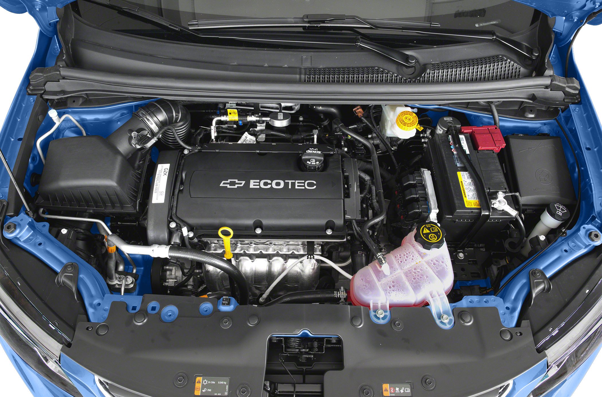 Open engine bay showing Ecotec engine and car components