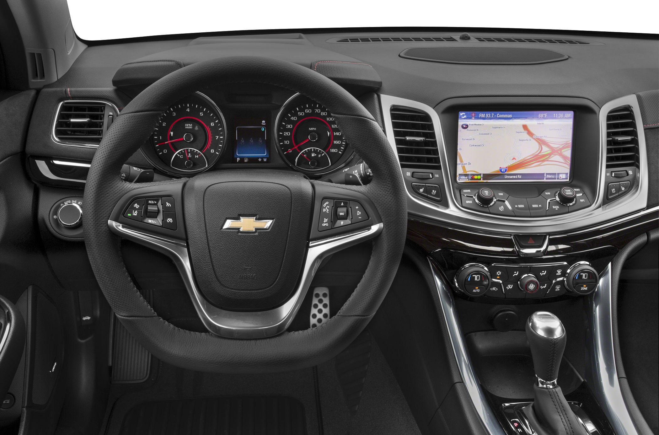 Steering wheel, dashboard, digital instrument cluster, infotainment system, gear shifter