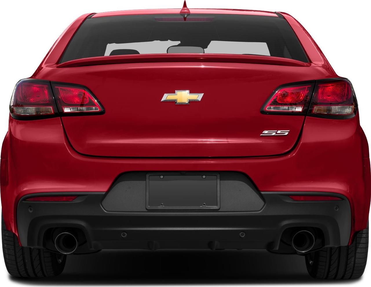 Rear view with dual exhaust, taillights, and rear spoiler