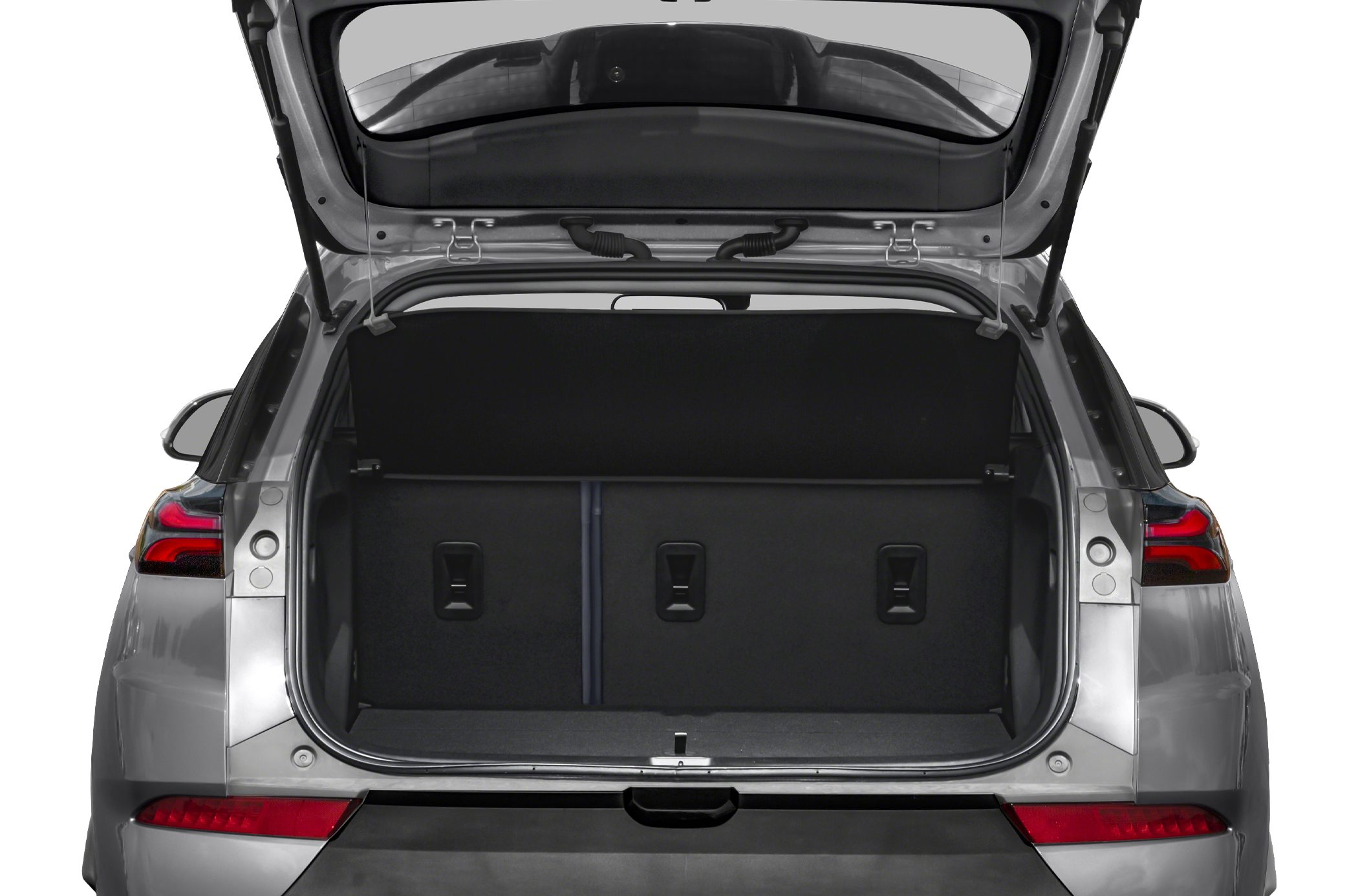 Spacious rear cargo area with hatchback open and modern tail lights