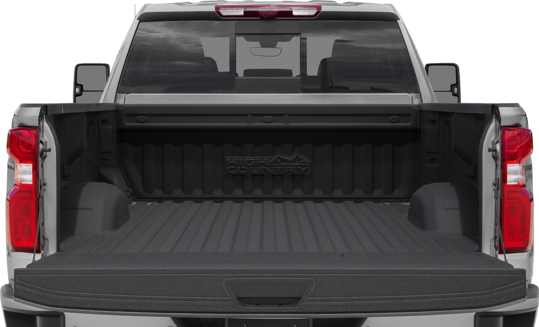 Open pickup truck bed with tailgate down and protective liner