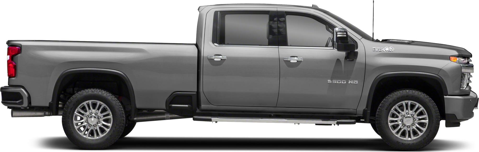 Side profile of a heavy-duty pickup with double cab and long bed