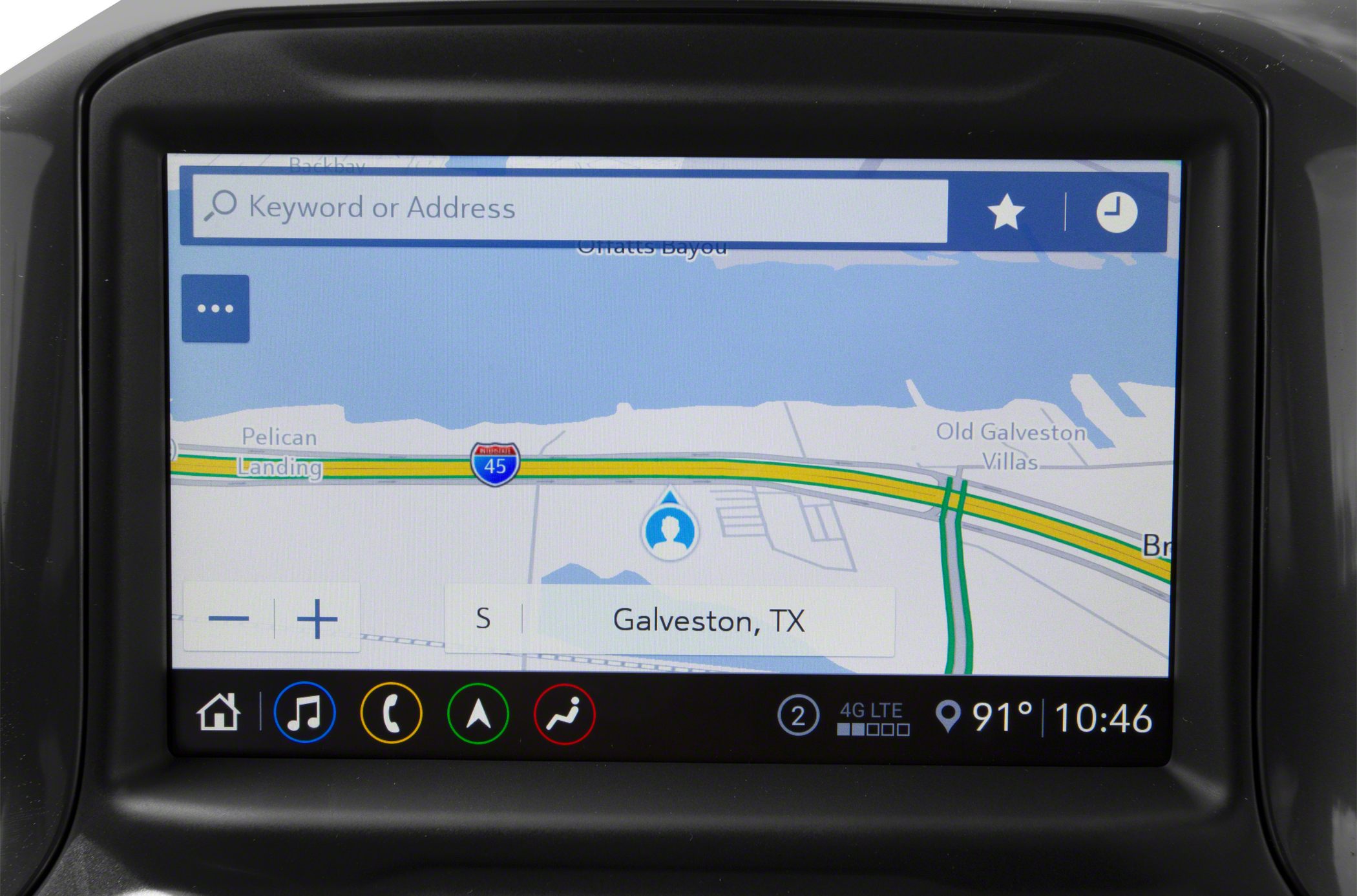 In-car GPS navigation display showing map and controls