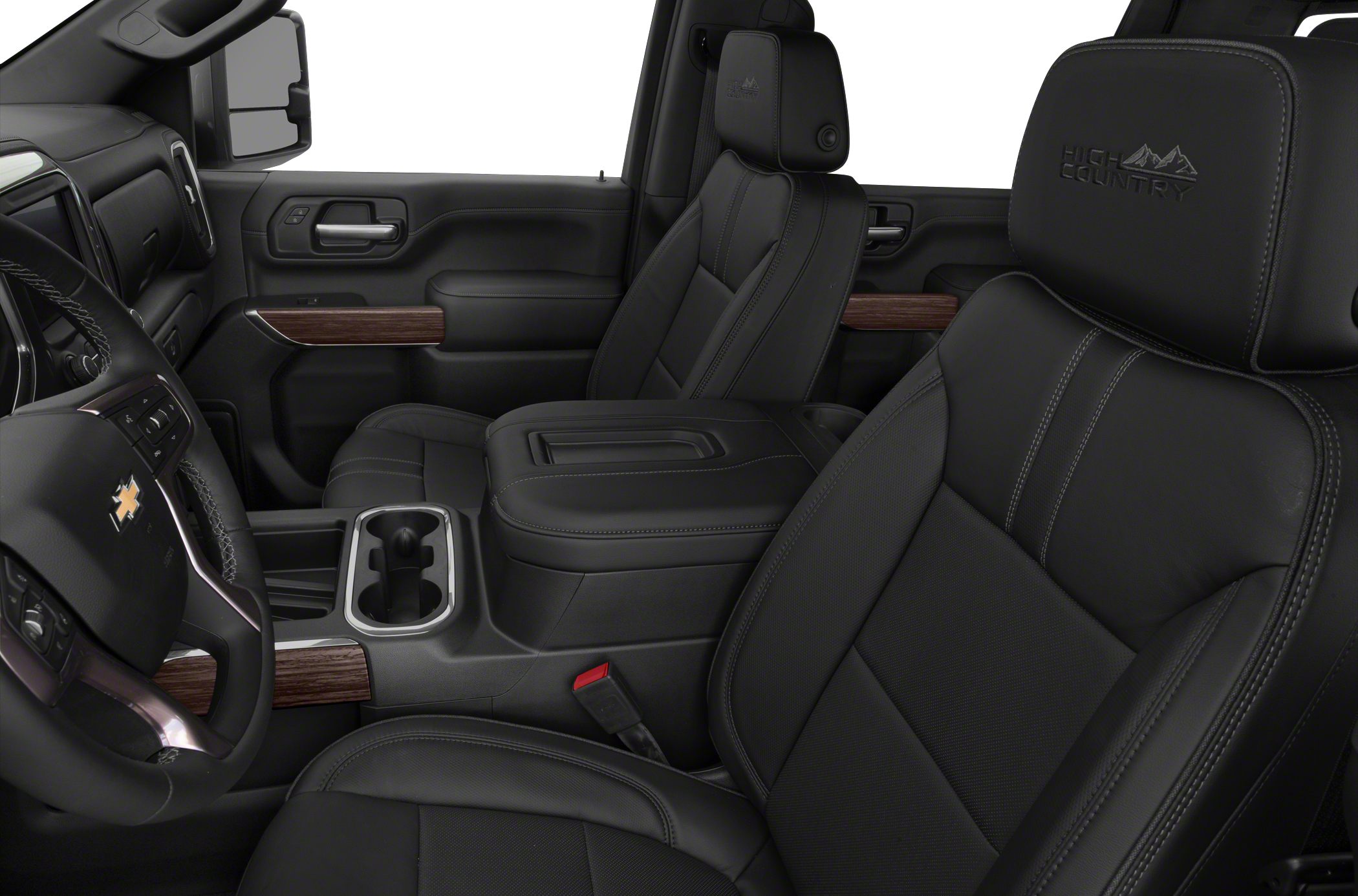 Premium black leather truck seats and center console
