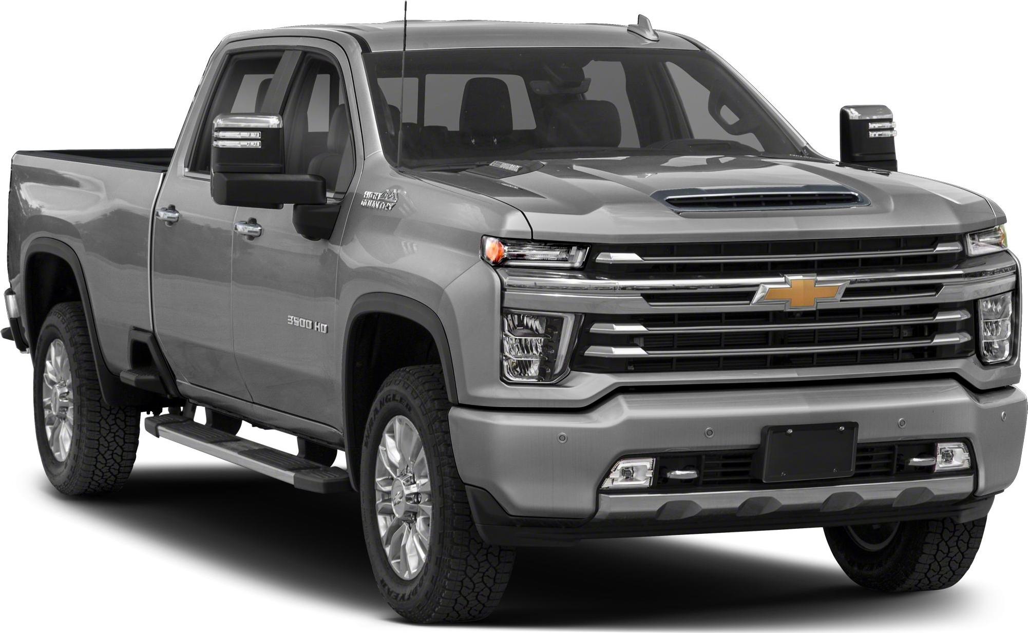 Heavy-duty pickup with aggressive front grille and towing mirrors