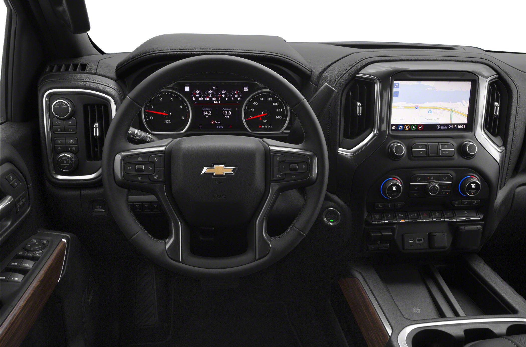 Modern truck interior with multifunction steering and digital dashboard