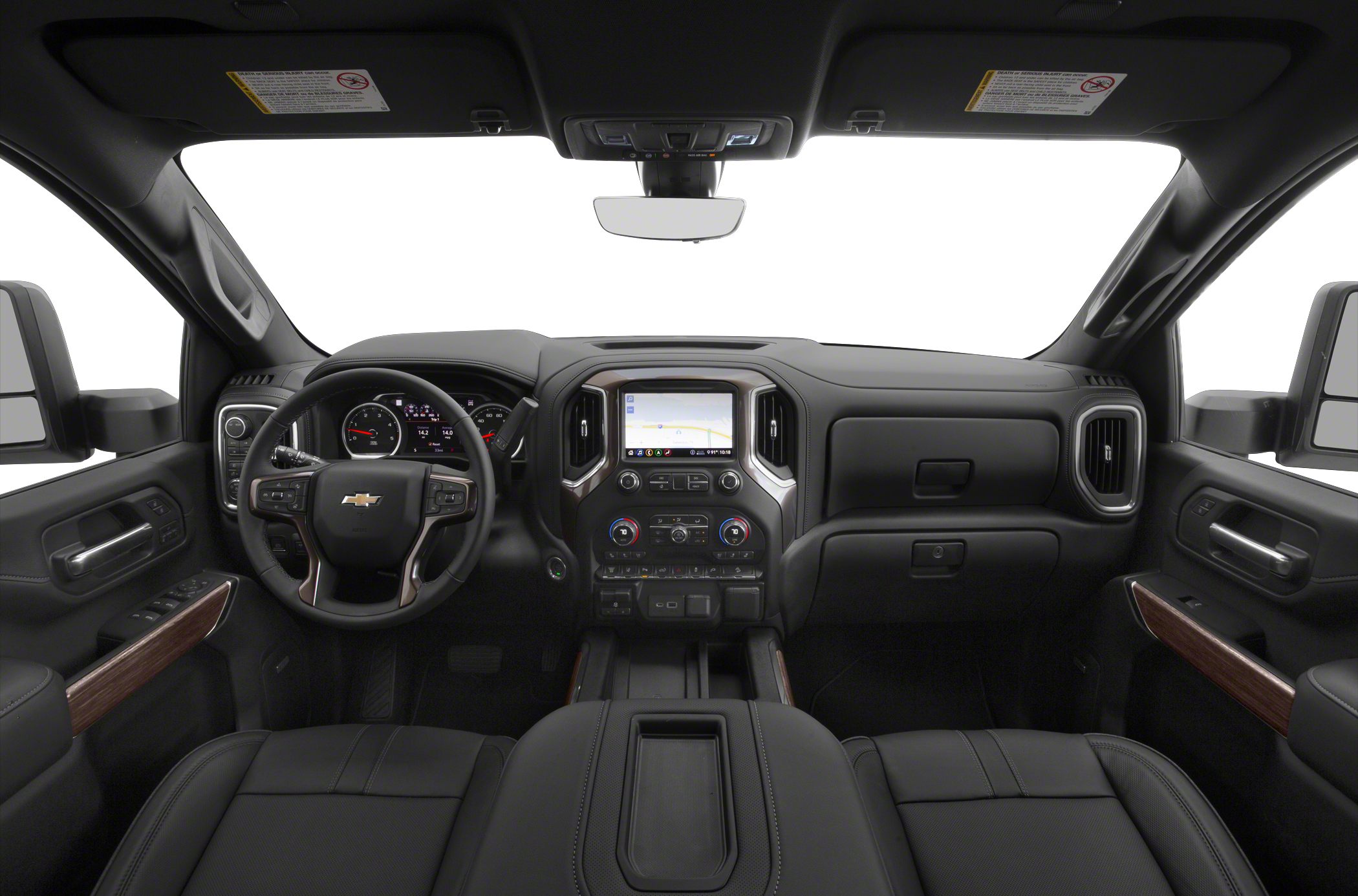 Dashboard and steering wheel with infotainment system and control buttons