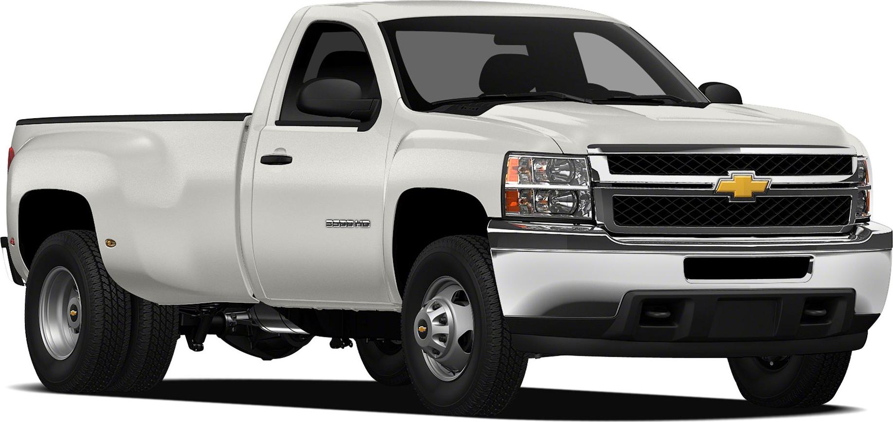 Extended cab long box pickup with dual rear wheels and heavy-duty build