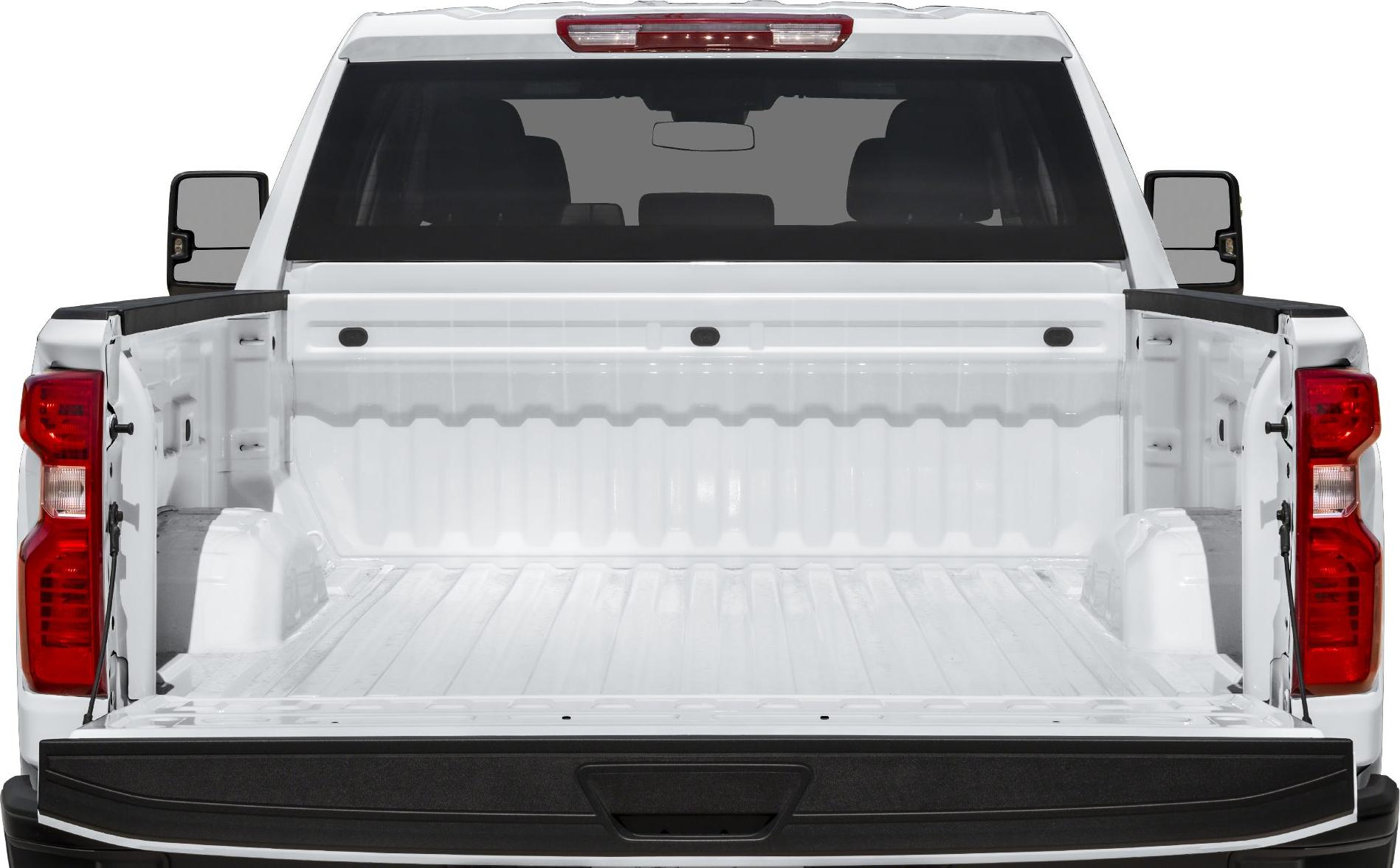 Spacious open cargo bed with tailgate and rear window.