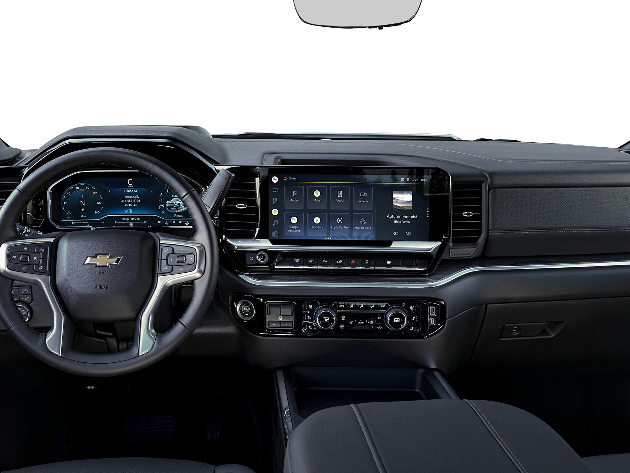 Digital instrument cluster and touchscreen infotainment in a pickup cabin