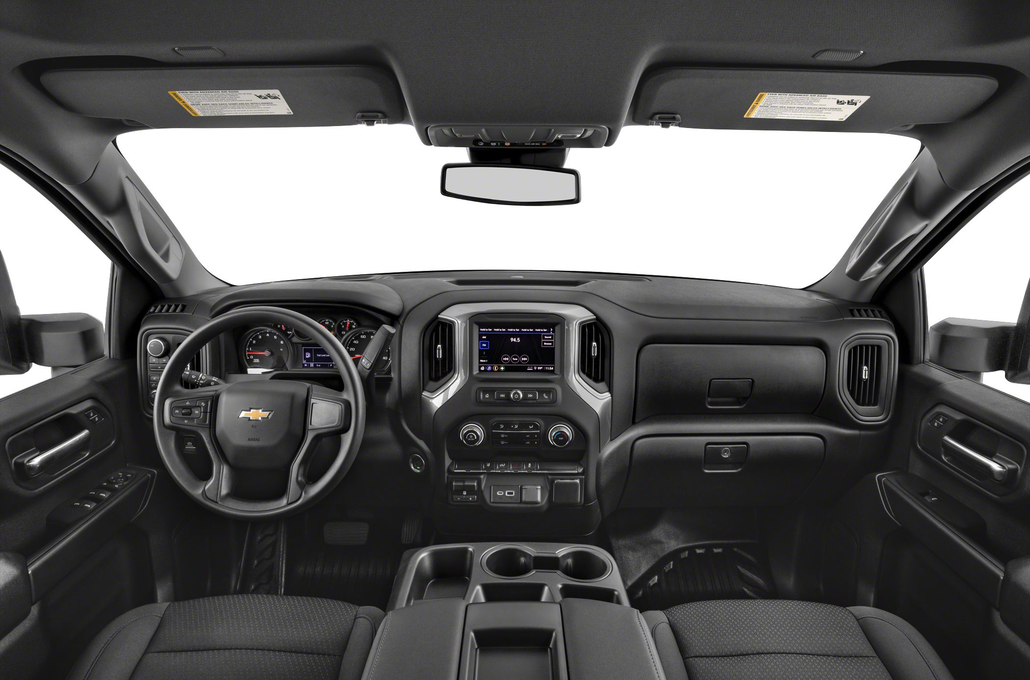 Modern dashboard and multifunction steering wheel with touchscreen infotainment