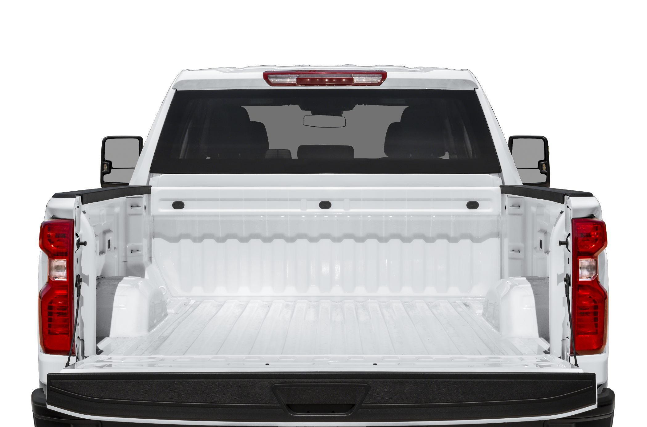 Open truck bed with tailgate down and visible side panels