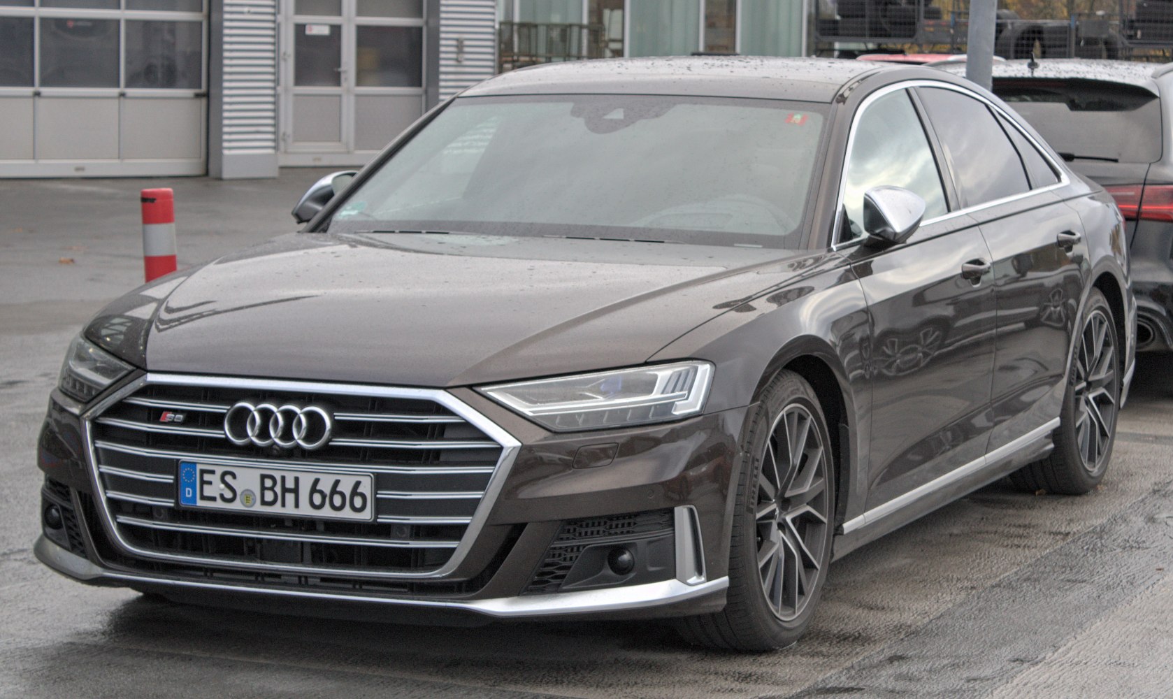 Front view with LED headlights and prominent grille