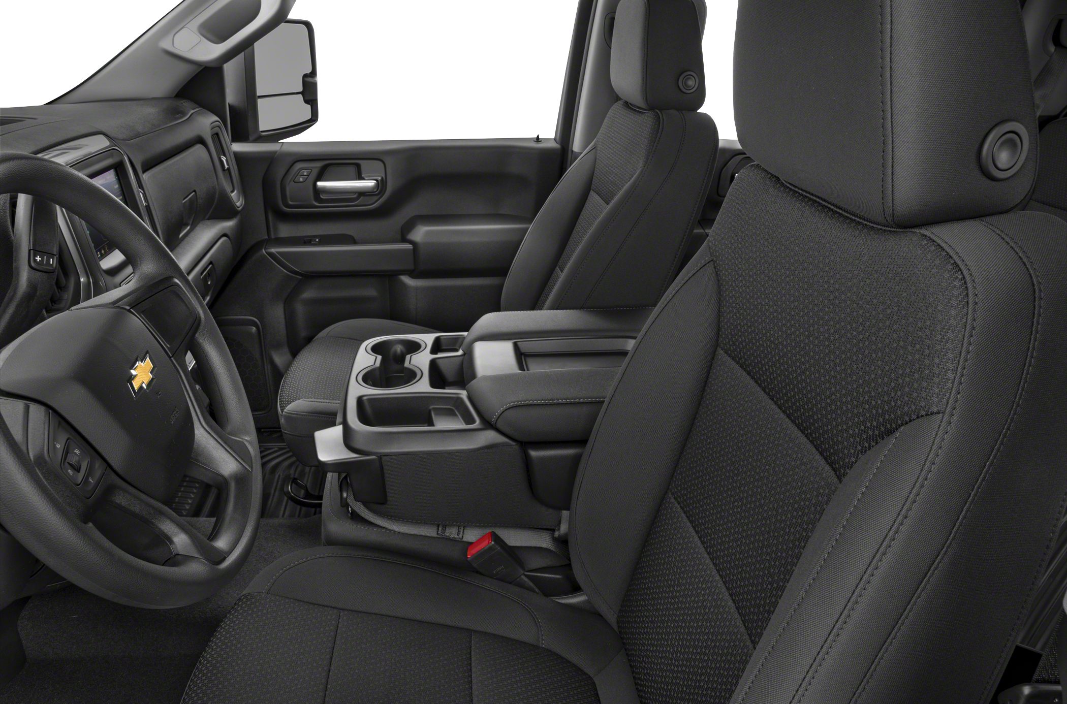 Front bucket seats and center console with cup holders