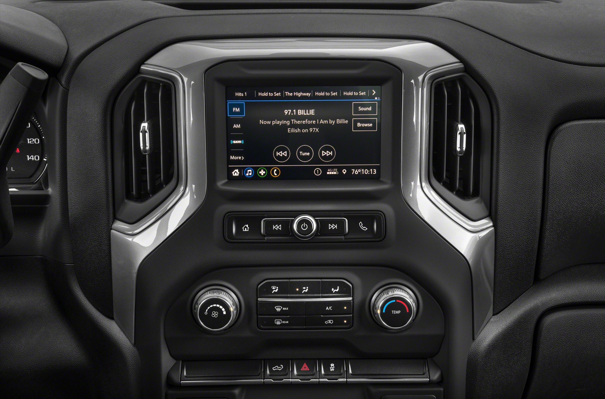 Touchscreen infotainment display with audio and climate controls